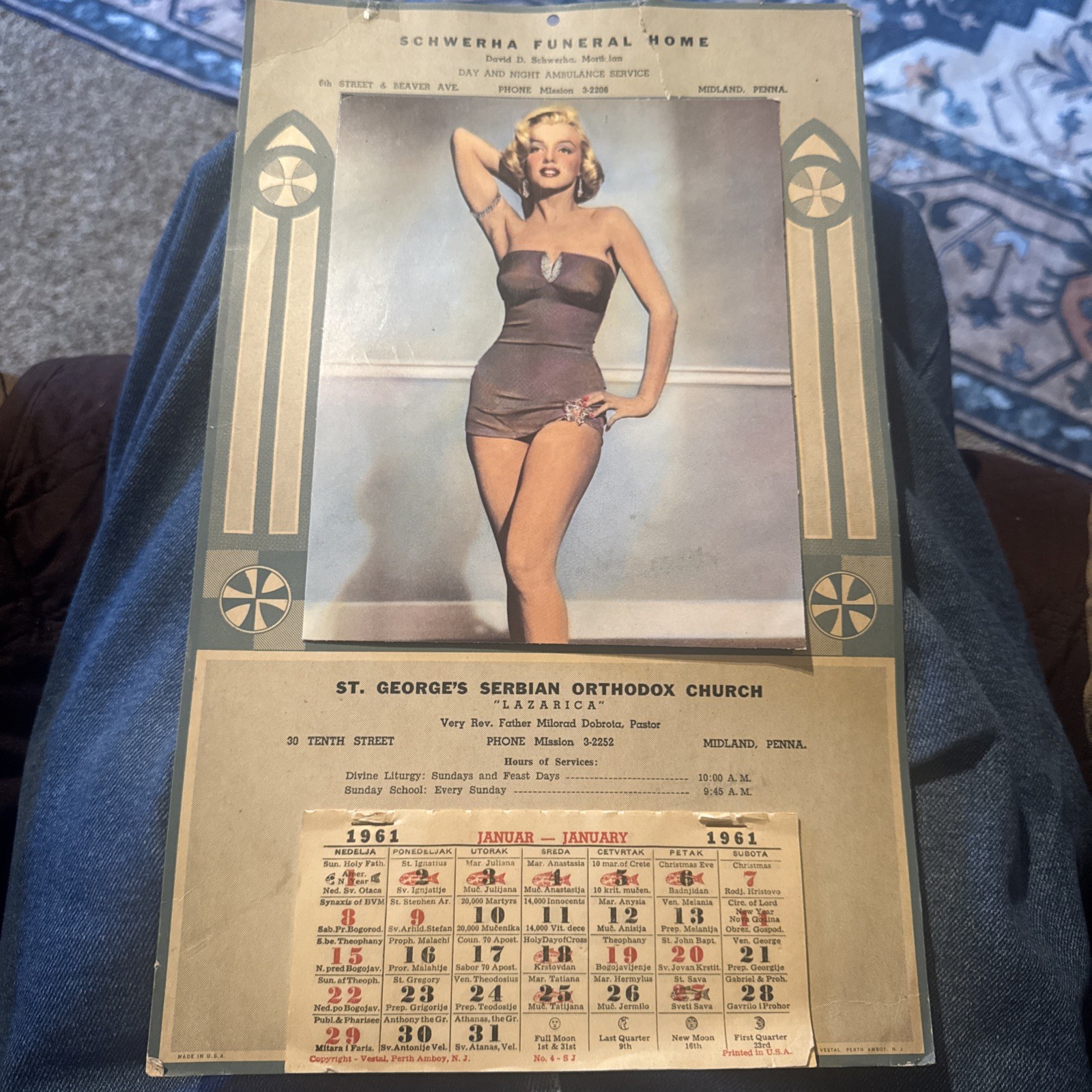 Vtg. 1961 Funeral Home Calendar with Marylin Monroe Photo Added Unique Rare Vtg. 1961 Funeral Home Calendar with Marylin Monroe Photo Added Unique Rare