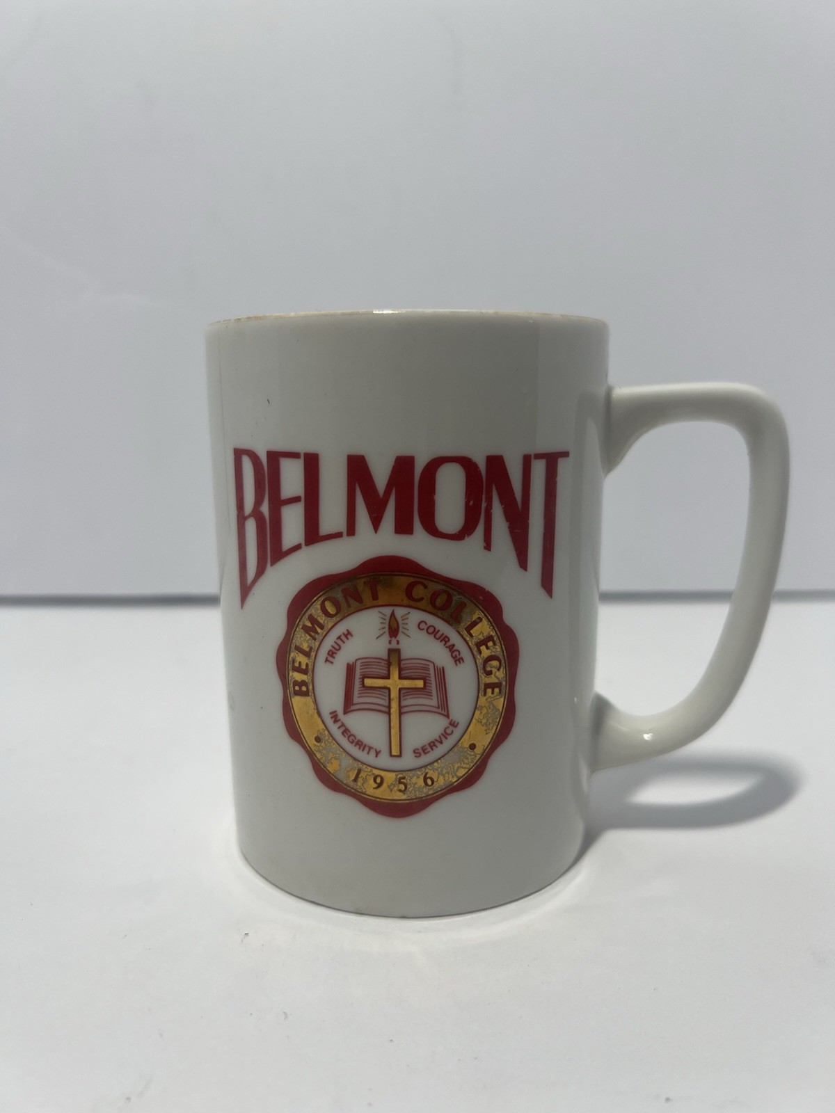 Vintage Belmont College Ceramic Coffee Mug School Seal 1956 Gold Rim