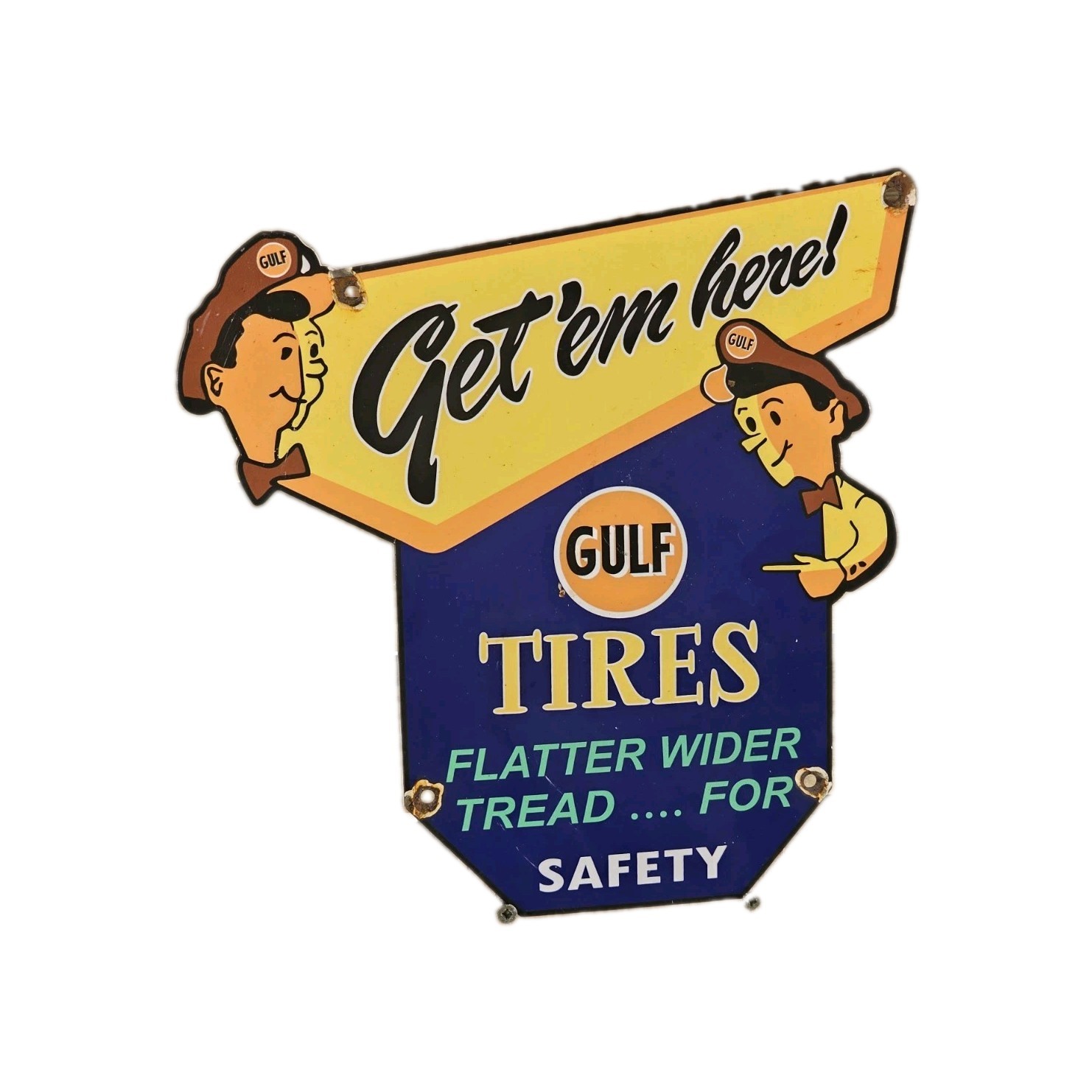 VINTAGE 1950'S GULF TIRES PORCELAIN SIGN 12" X 12" VINTAGE 1950'S GULF TIRES PORCELAIN SIGN 12" X 12"