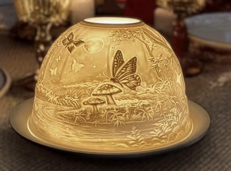 Fairy Lamp Lithophane Porcelain Woodland Butterflies Cottage Core Mushrooms Fairy Lamp Lithophane Porcelain Woodland Butterflies Cottage Core Mushrooms