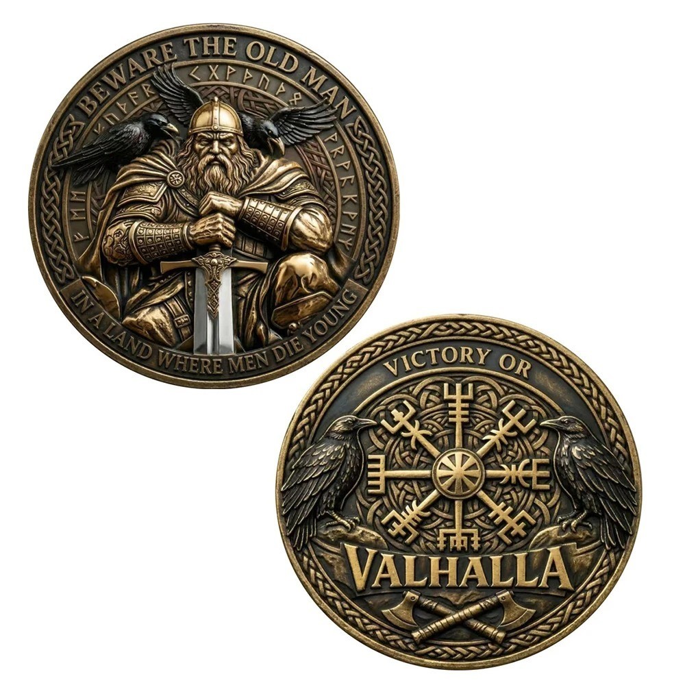 Viking Challenge Coin Odin Valhalla Vegvisir Compass Norse Mythology Token Gift Viking Challenge Coin Odin Valhalla Vegvisir Compass Norse Mythology Token Gift