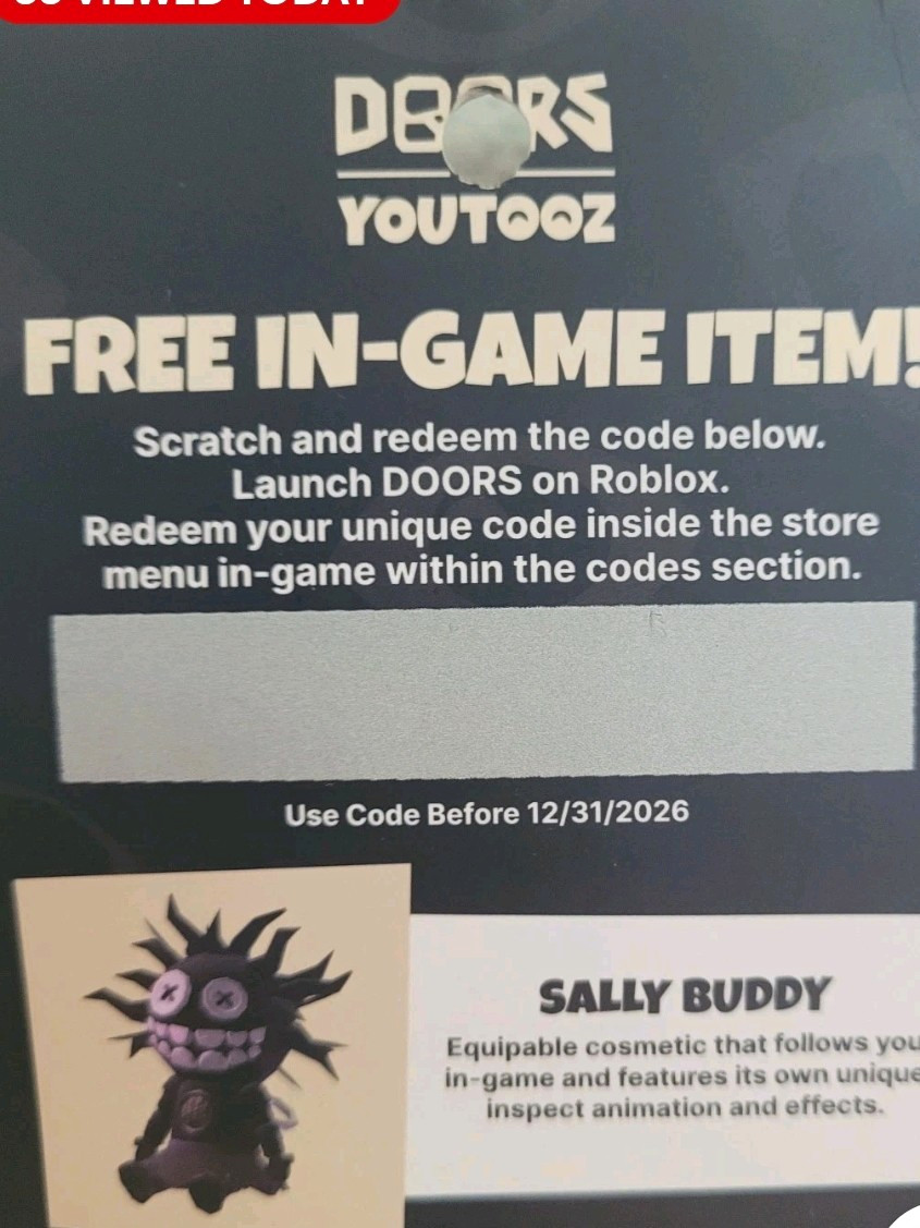 Youtooz DOORS Sally Buddy Redeemable In-Game Item Code Card (English) Youtooz DOORS Sally Buddy Redeemable In-Game Item Code Card (English)