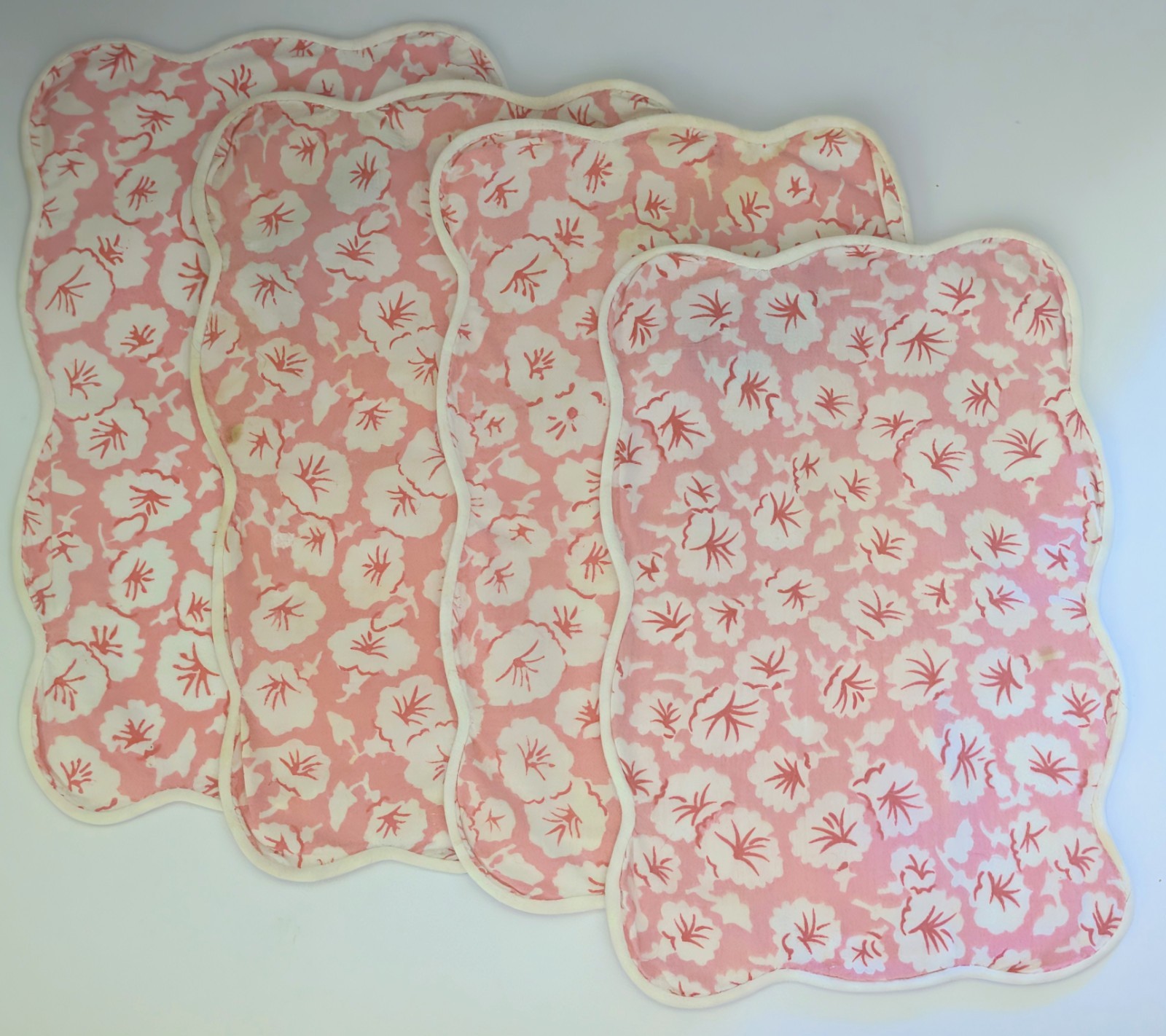 Vintage D. Porthault Liserons Pink Cocktail Napkins Set of 4 Scalloped France