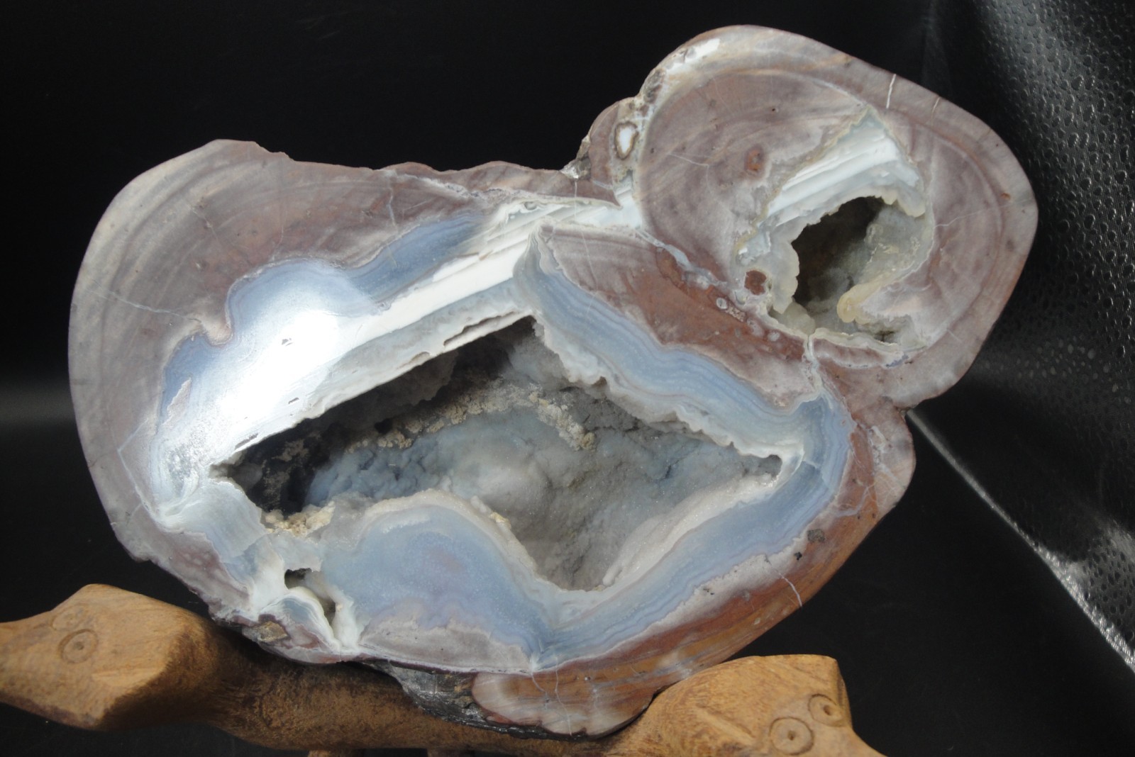 Polished Double Chamber Dugway Geode w/Stand-Polished Face, Natural Geode Skin Polished Double Chamber Dugway Geode w/Stand-Polished Face, Natural Geode Skin