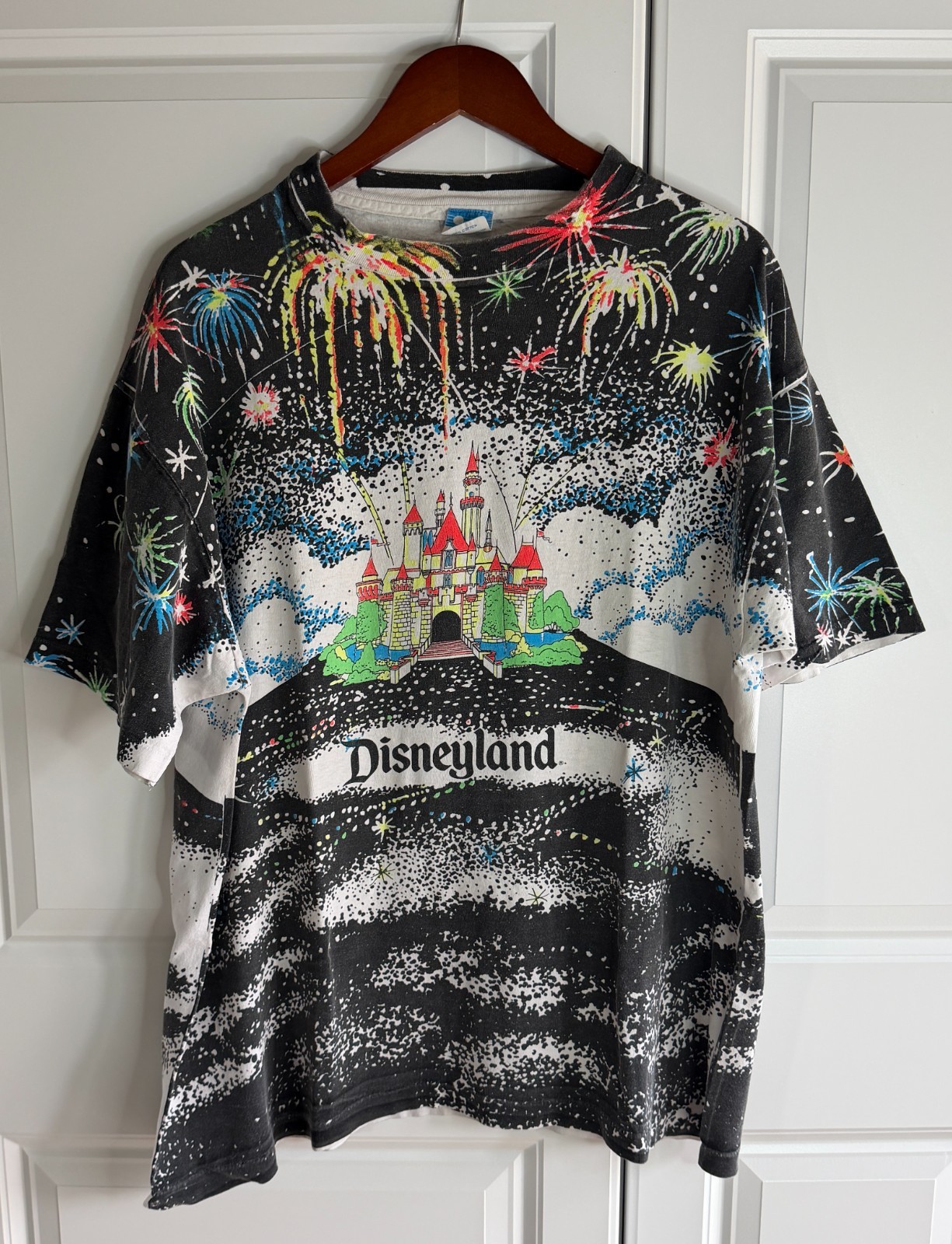 Vintage Disney Cinderella's Castle Fireworks All Over Print Shirt AOP 90s Grail