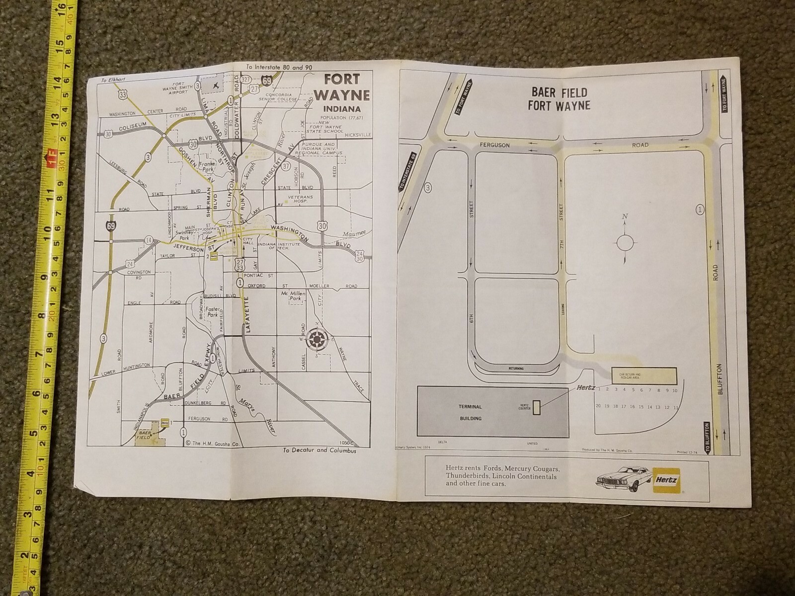 FORT WAYNE INDIANA HERTZ 1974 ADVERTISMENT MAP CAR RENTAL LINCOLN FORD MERCURY FORT WAYNE INDIANA HERTZ 1974 ADVERTISMENT MAP CAR RENTAL LINCOLN FORD MERCURY