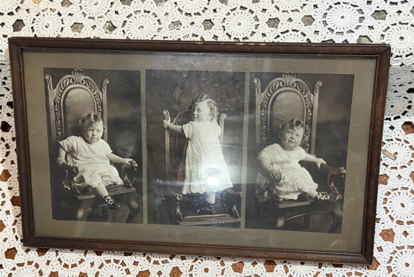 Antique STUNNING Baby Toddler Photo Collage 1800s Ornate Chair Creepy As Is Antique STUNNING Baby Toddler Photo Collage 1800s Ornate Chair Creepy As Is