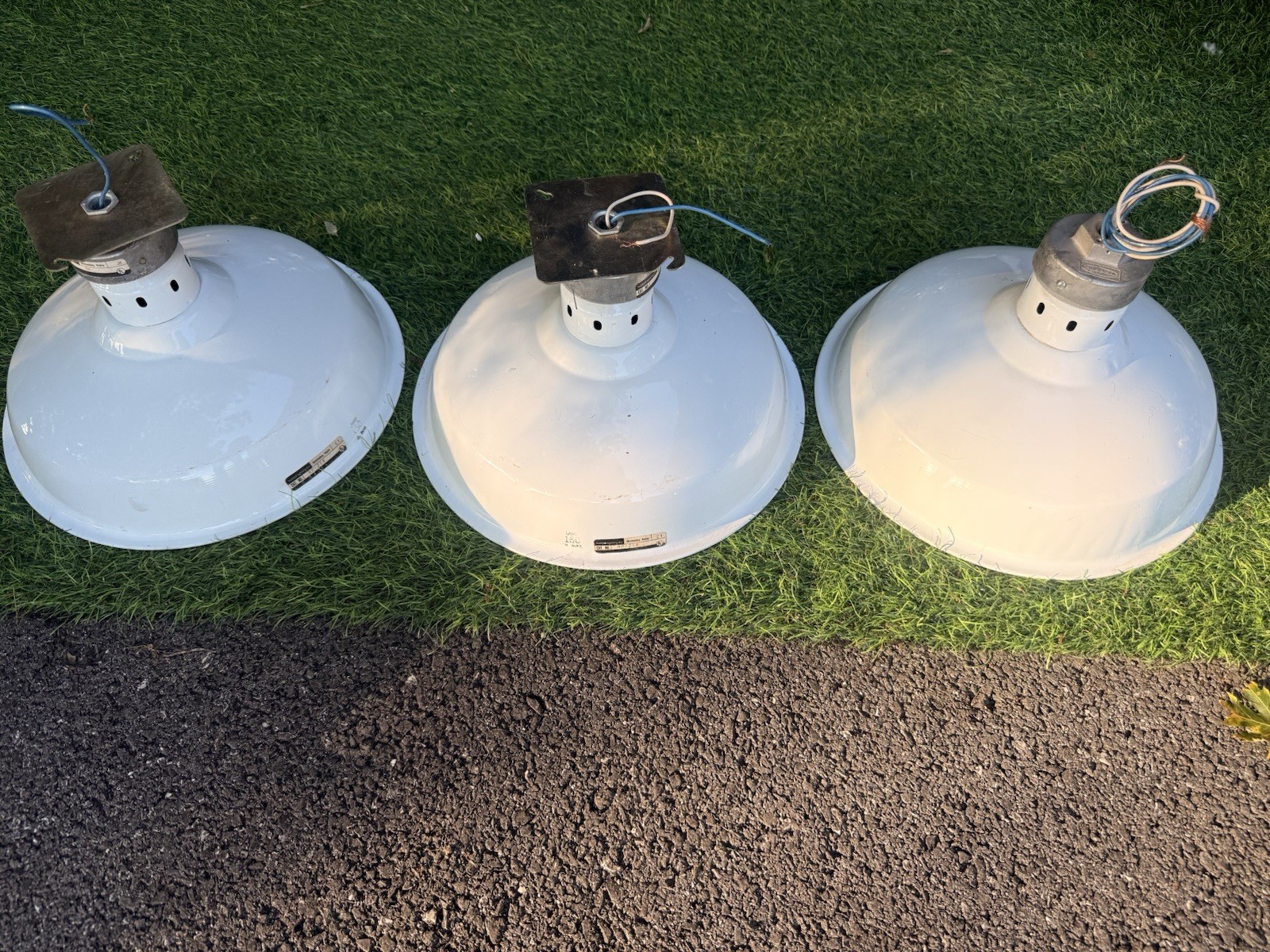 Set of 3 Vintage Hubbell RP-214 14” White Enamel Industrial Barn Lights Set of 3 Vintage Hubbell RP-214 14” White Enamel Industrial Barn Lights