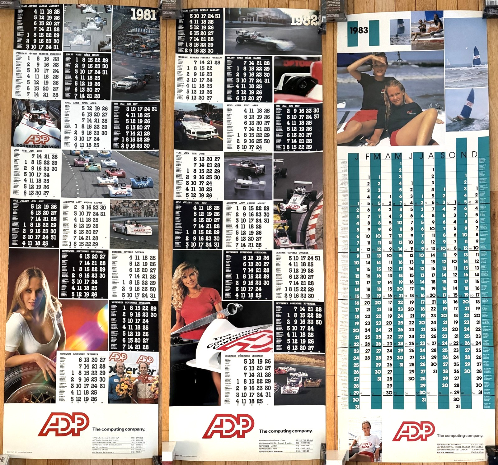 Lot of 3 ADP Automatic Data Processing Calendar Posters 1981 1982 1983