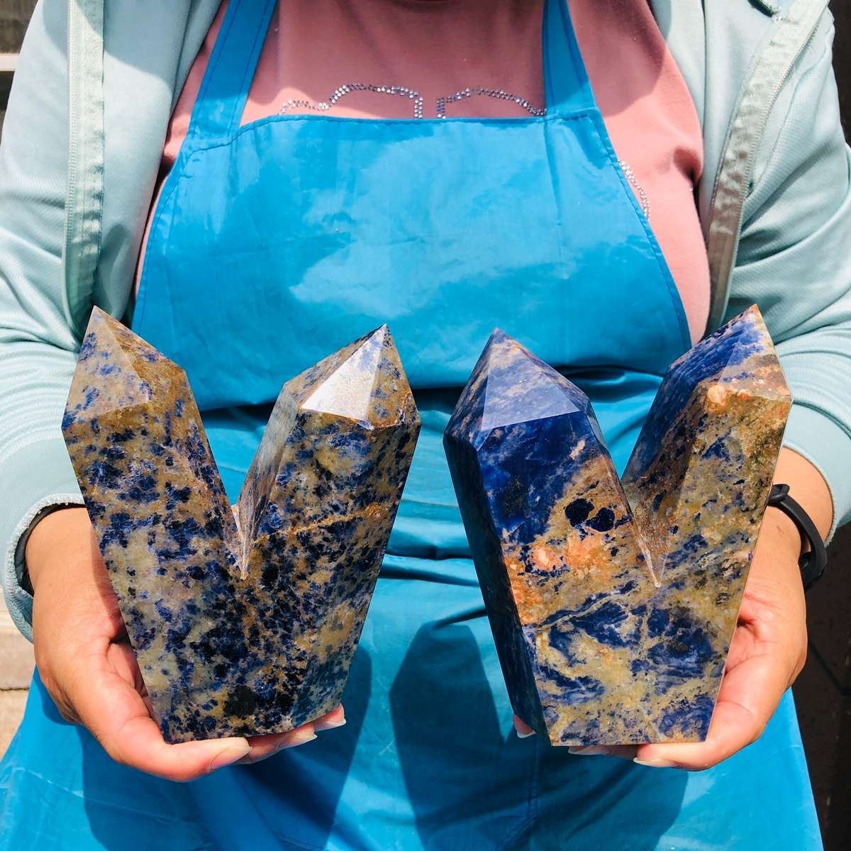 2 pieces 4.4LB Natural Blue Vein Stone Crystal Multi Pointed Pillar Heals 2241 2 pieces 4.4LB Natural Blue Vein Stone Crystal Multi Pointed Pillar Heals 2241