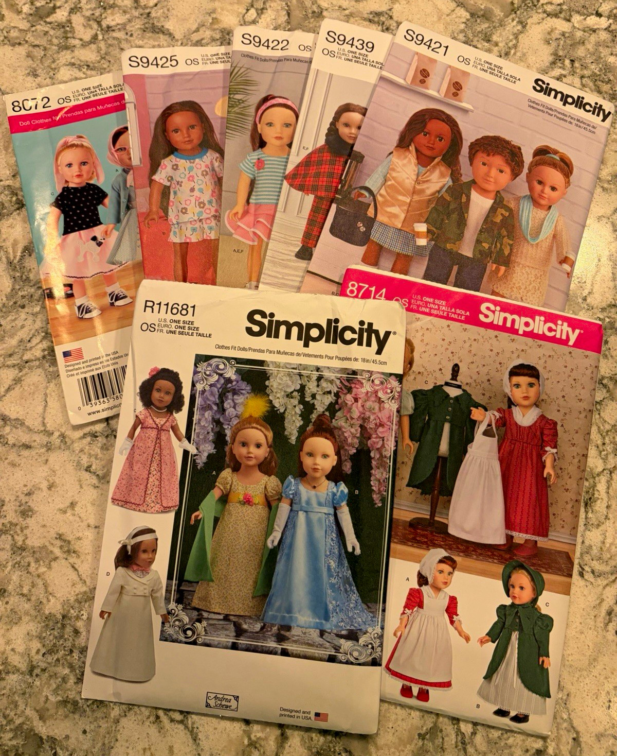 Simplicity 18in Doll Clothes Pattern Lot S9421 S9422 S9425 S9439 8072 R11681 871 Simplicity 18in Doll Clothes Pattern Lot S9421 S9422 S9425 S9439 8072 R11681 871