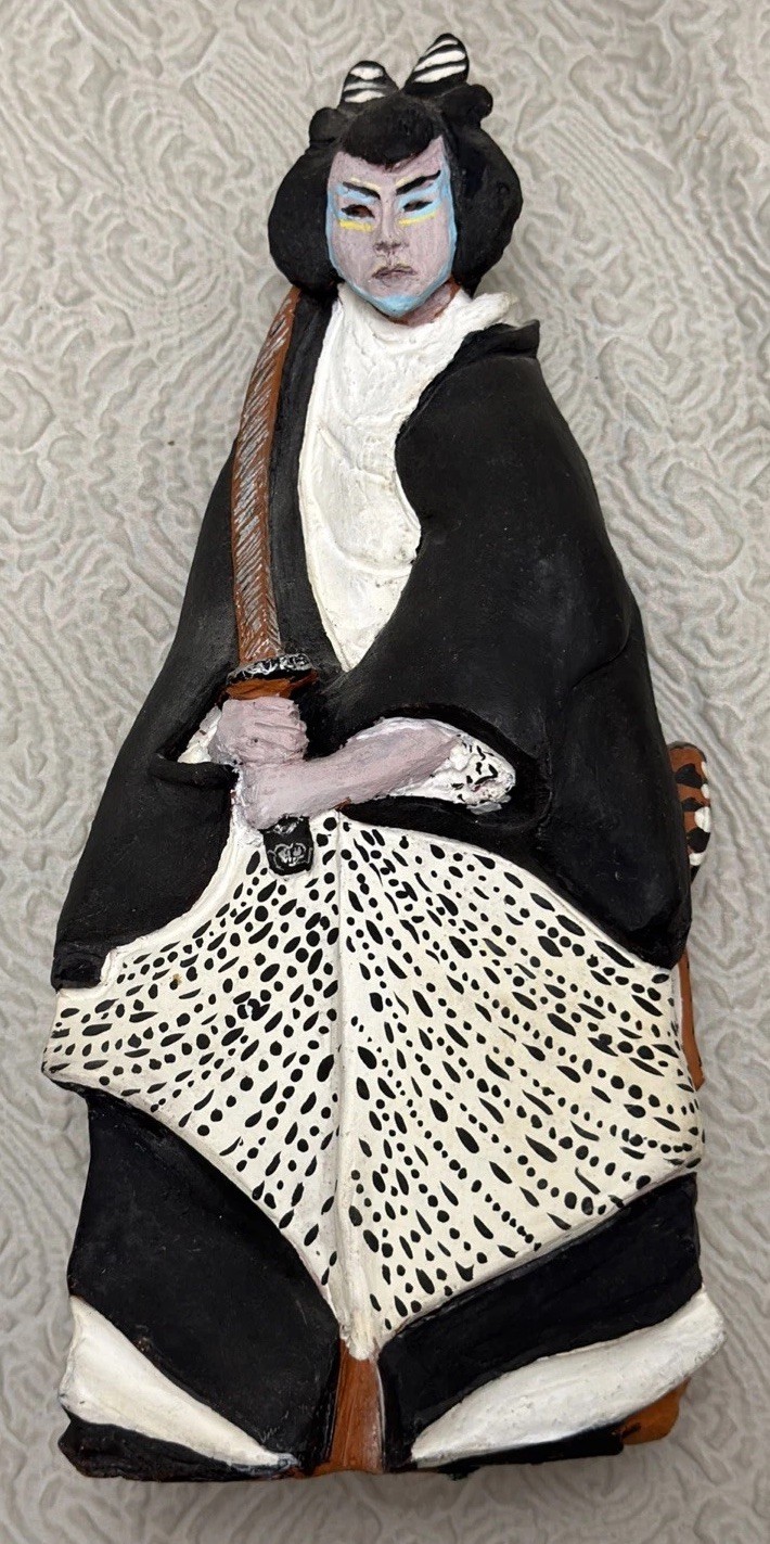 Vintage Japanese Hakata Clay Doll Hand-Painted W/Samurai Sword Visual Stunning Vintage Japanese Hakata Clay Doll Hand-Painted W/Samurai Sword Visual Stunning