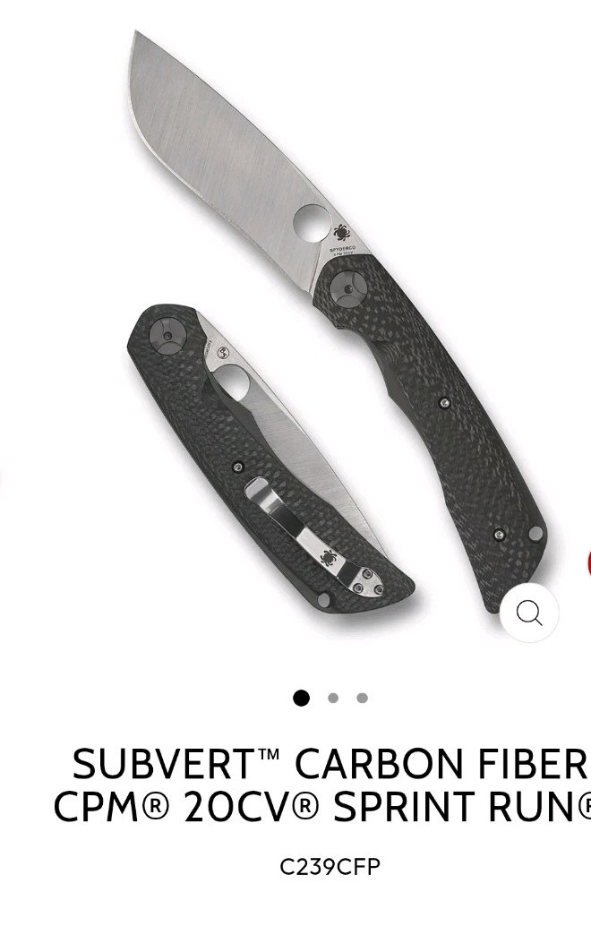 Spyderco Subvert C239CFP Carbon Fiber CPM 20CV Sprint Run Plain Edge
