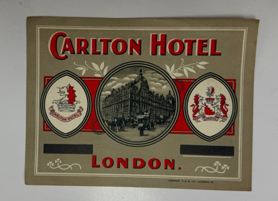 Vintage Carlton Hotel London Luggage Label Howard & Jones Litho Vintage Carlton Hotel London Luggage Label Howard & Jones Litho
