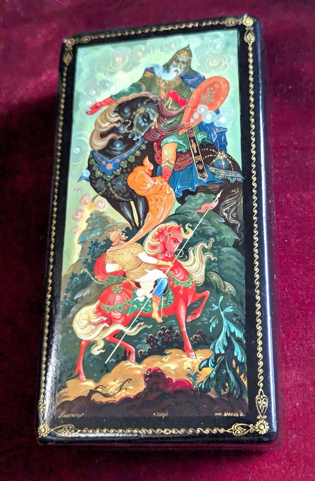 VTG Black Lacquer Russian Hand Painted Trinket Box VTG Black Lacquer Russian Hand Painted Trinket Box