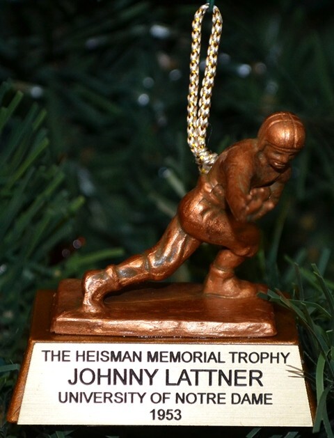 1953 JOHNNY LATTNER University Notre Dame Heisman Trophy Christmas Ornament 2"x2