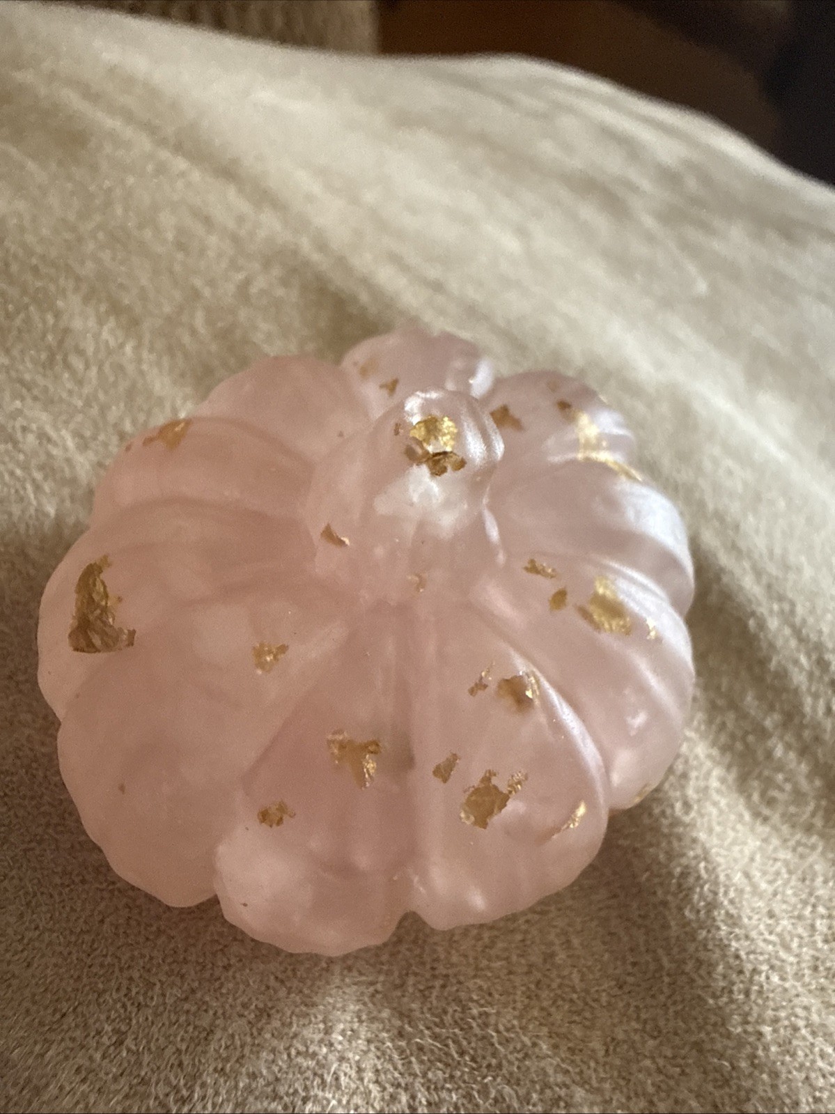 Bohemian Style Pink Crystal Resin Pumpkin Figurine W/crushed Stone Accents HTF Bohemian Style Pink Crystal Resin Pumpkin Figurine W/crushed Stone Accents HTF