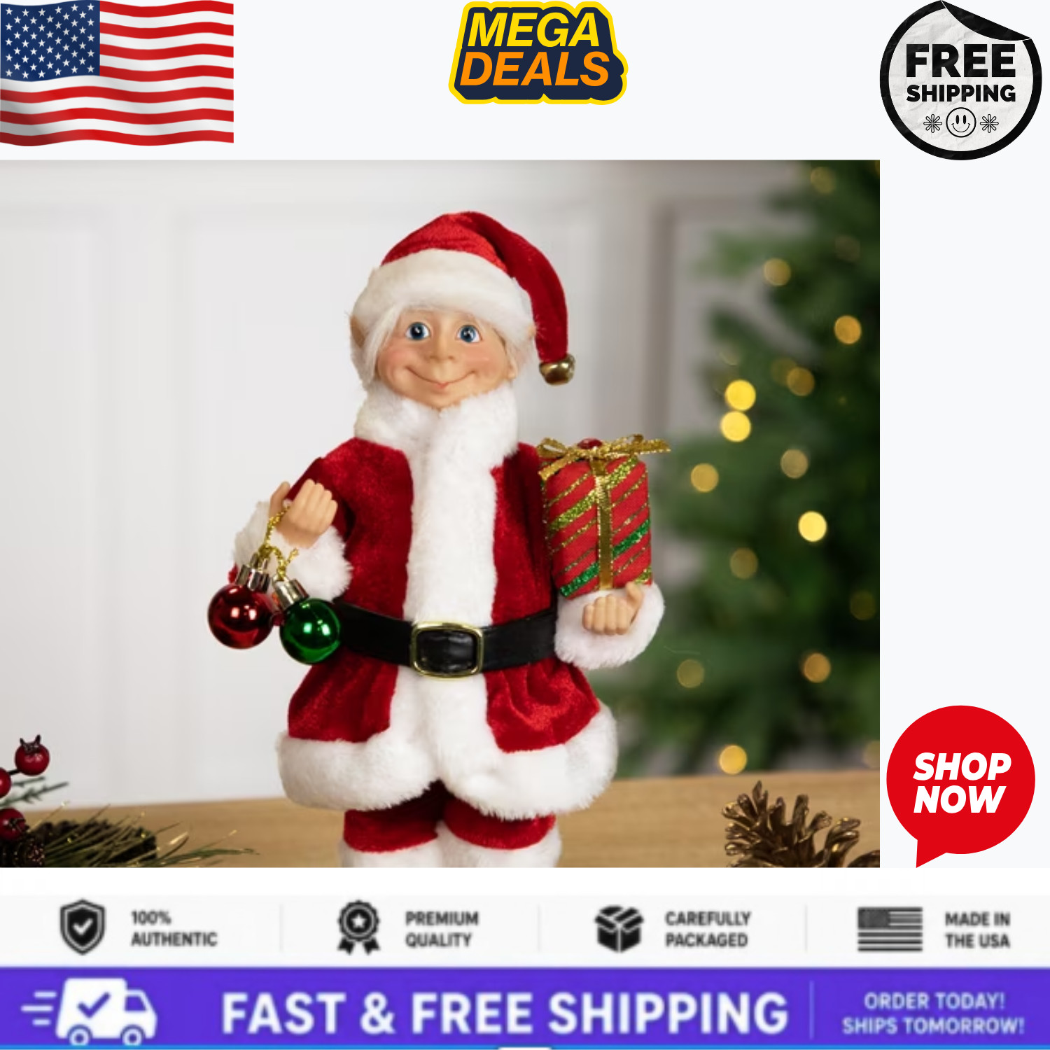 Northlight 14" Santa Elf with Gift Christmas Figure Holiday Decor New Northlight 14" Santa Elf with Gift Christmas Figure Holiday Decor New
