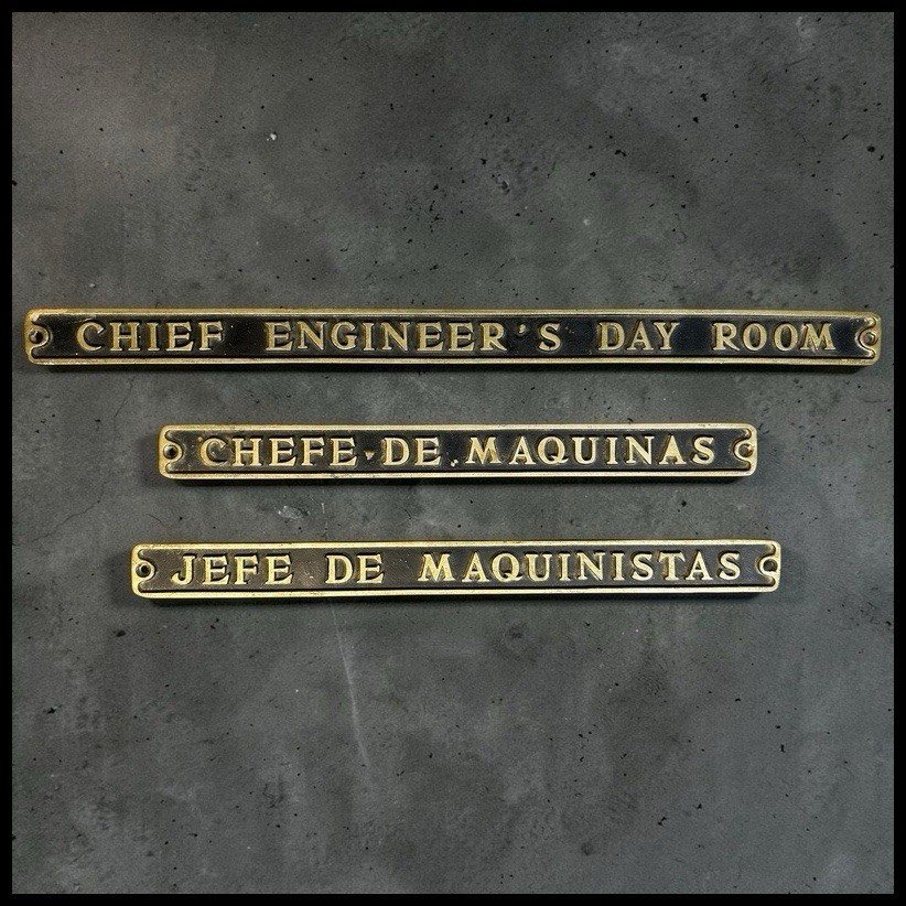 Vintage 1940s Delta Line Brass Ship Signs Chief Engineer Set SS Del Norte WWII Vintage 1940s Delta Line Brass Ship Signs Chief Engineer Set SS Del Norte WWII