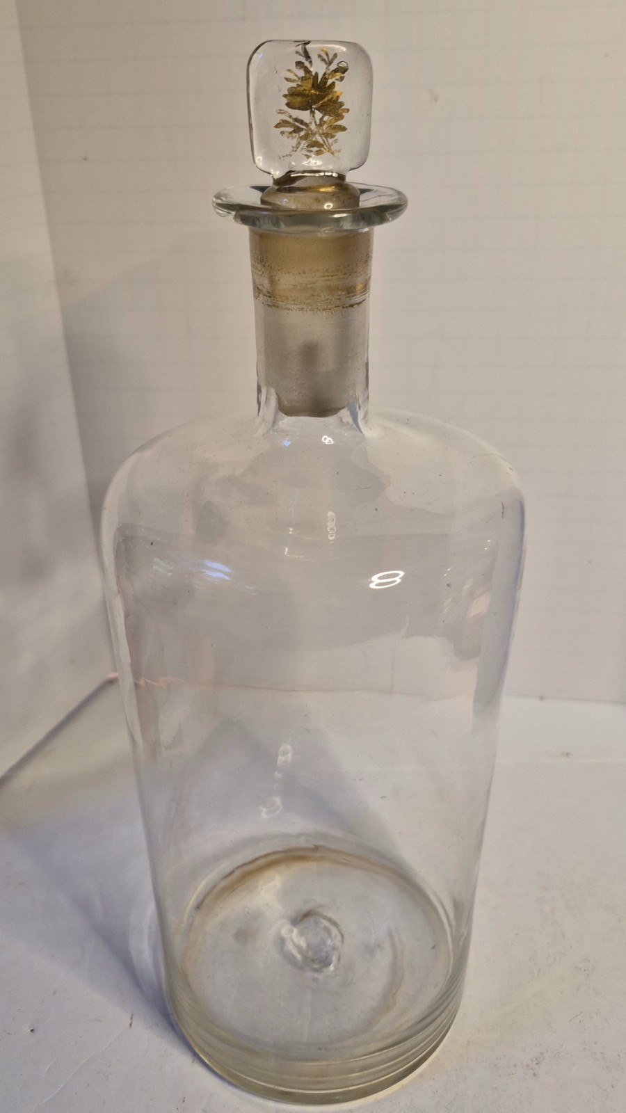 Vintage Clear Glass Apothecary Jar Flat Lid Gold Black Floral Botanical