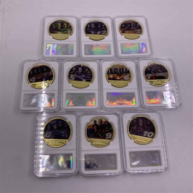 10pcs USA Fast Movie Gold Coin  Metal Coin In Case For Souvenir Gift