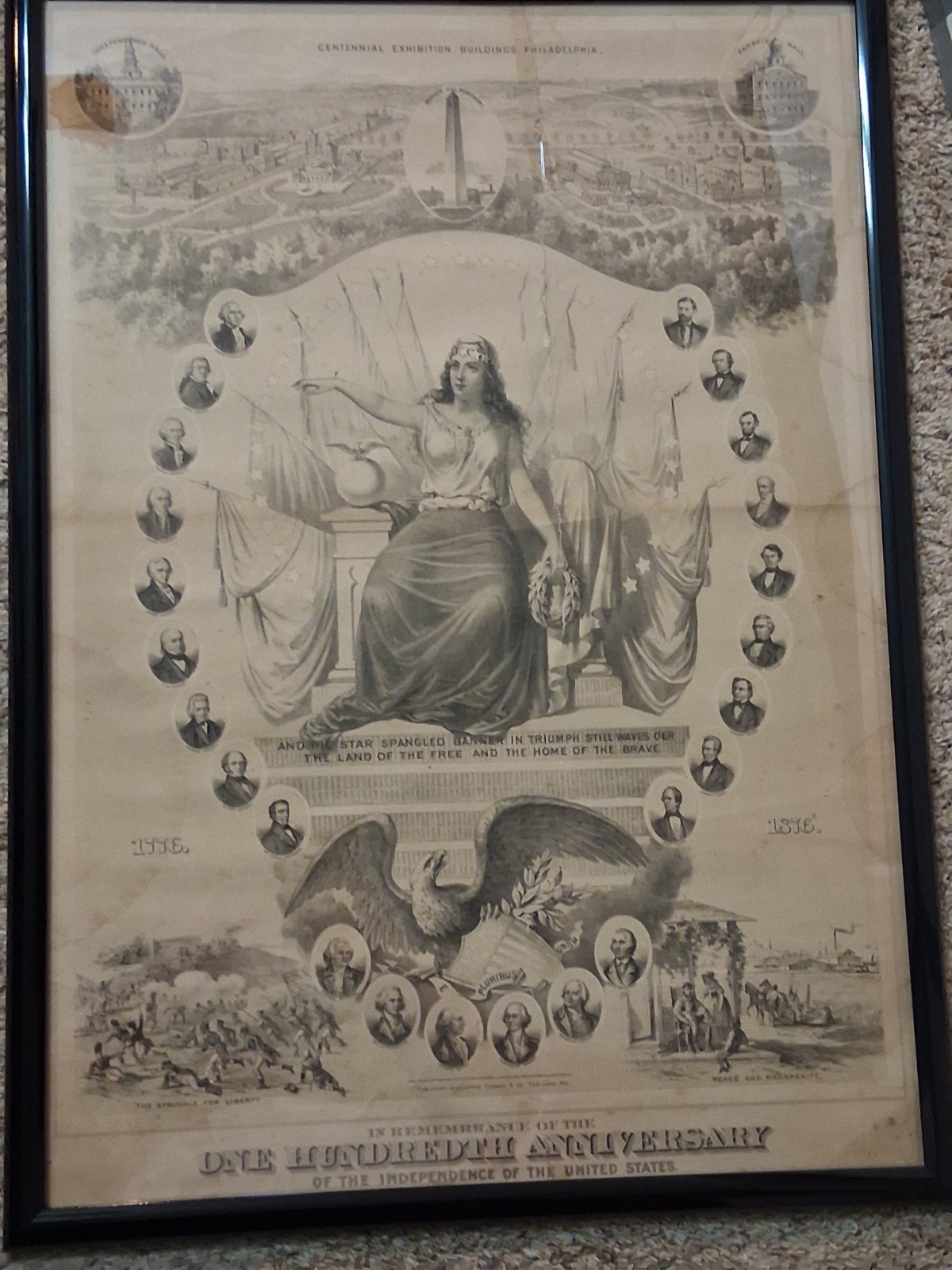 Antique 1876 United States of America Centennial Expedition Poster Philadelphia Antique 1876 United States of America Centennial Expedition Poster Philadelphia