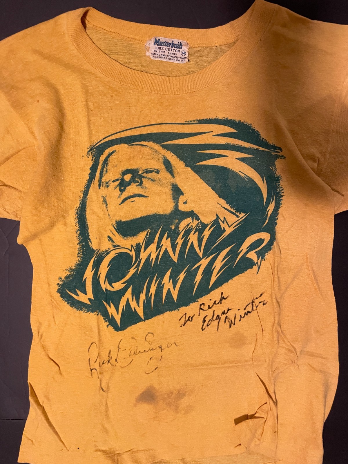 Vintage Johnny Winter T-Shirt Signed Edgar Winter Rick Derringer Masterbuilt