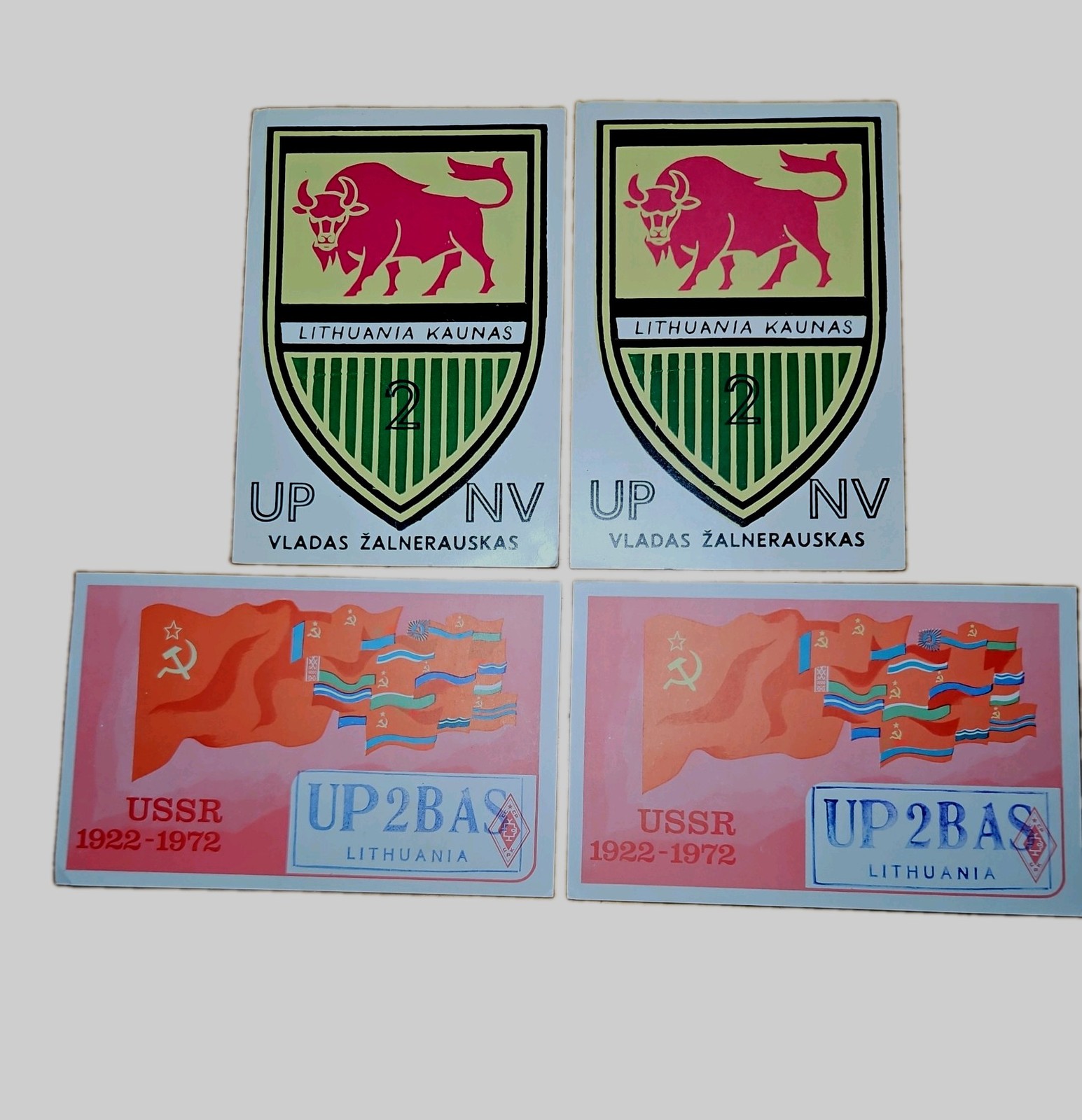Lot of 4 Vintage 1971-74 Lithuanian USSR Ham QSL Cards UP2NV, UP2BAS Kaunas VIC3