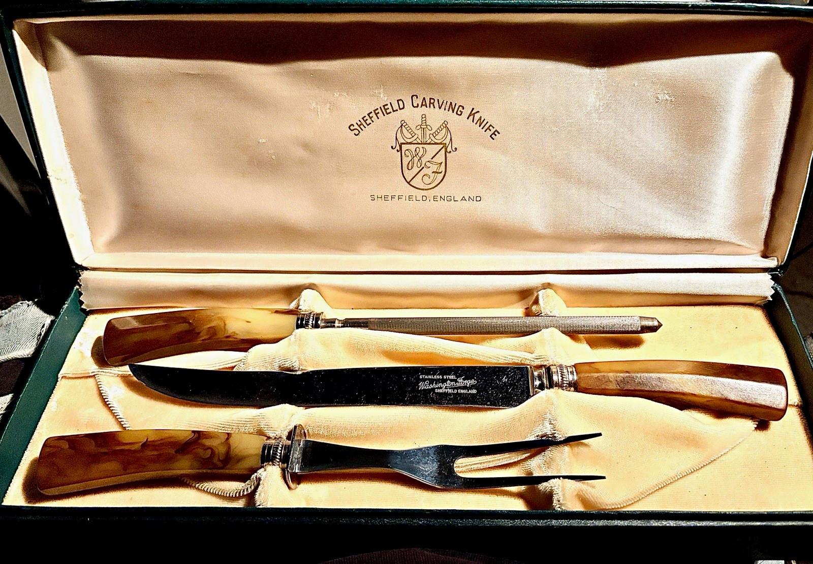 Vintage Washington Forge 3-Piece Carving Set with Original Case. Made in England