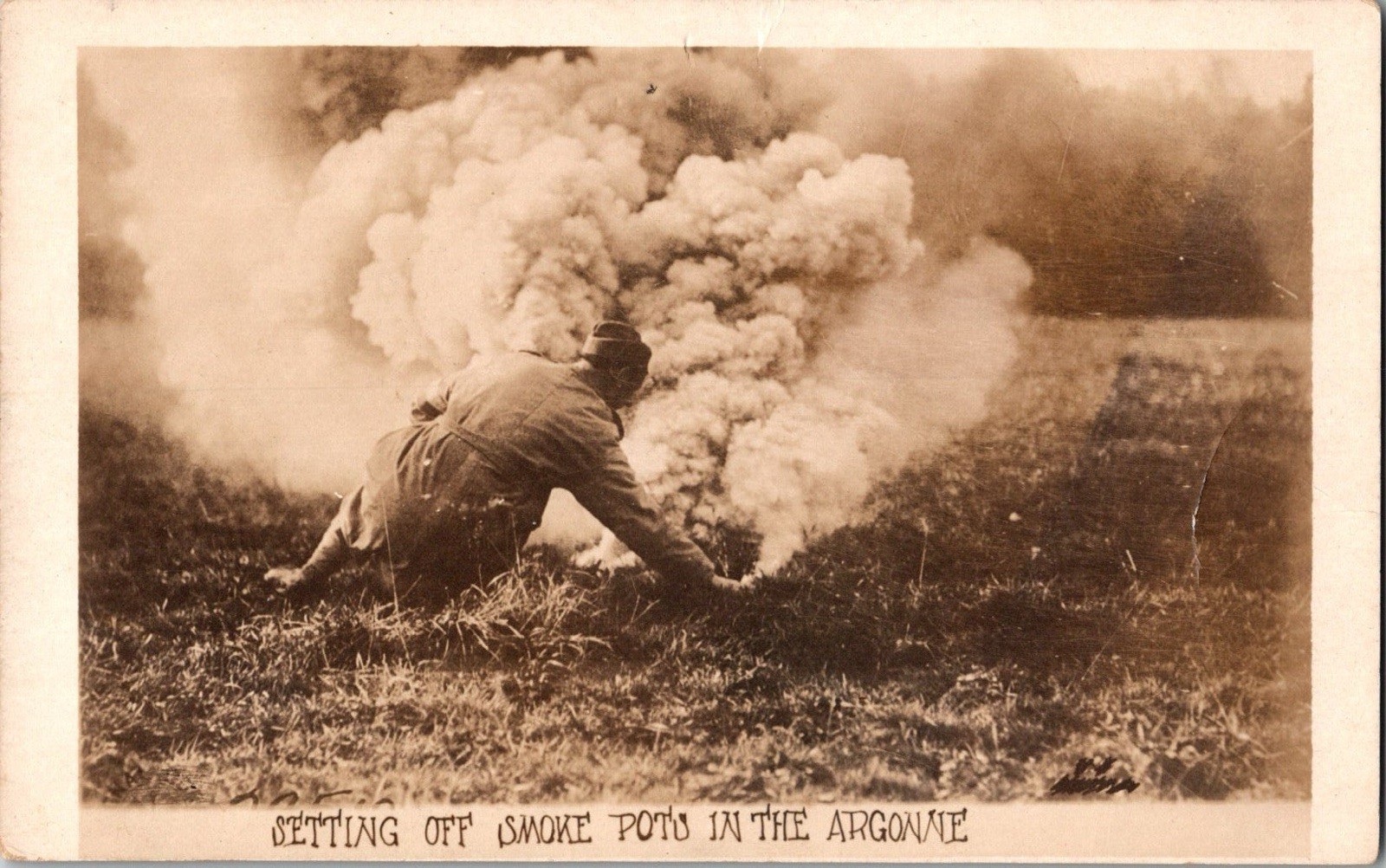 France Postcard Setting off Smoke Pots in Argonne WWI MILITARY RPPC Photo KJ6 France Postcard Setting off Smoke Pots in Argonne WWI MILITARY RPPC Photo KJ6