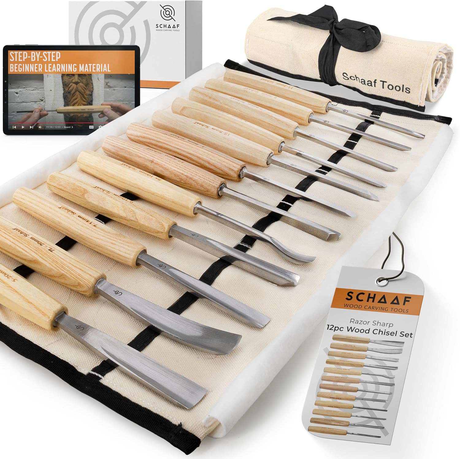 12-Pc Wood Chisel Set with Gouges, Cr-V 60 Steel 12-Pc Wood Chisel Set with Gouges, Cr-V 60 Steel