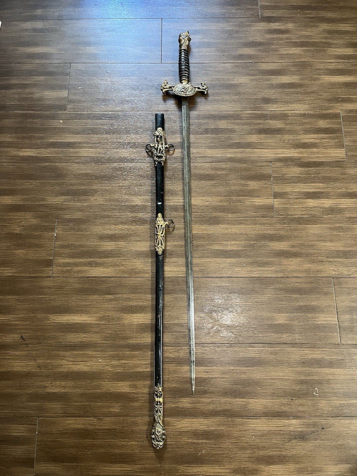 Antique Knights of Pythias UR Ceremonial Sword Scabbard Named J Colomer FCB 37" Antique Knights of Pythias UR Ceremonial Sword Scabbard Named J Colomer FCB 37"