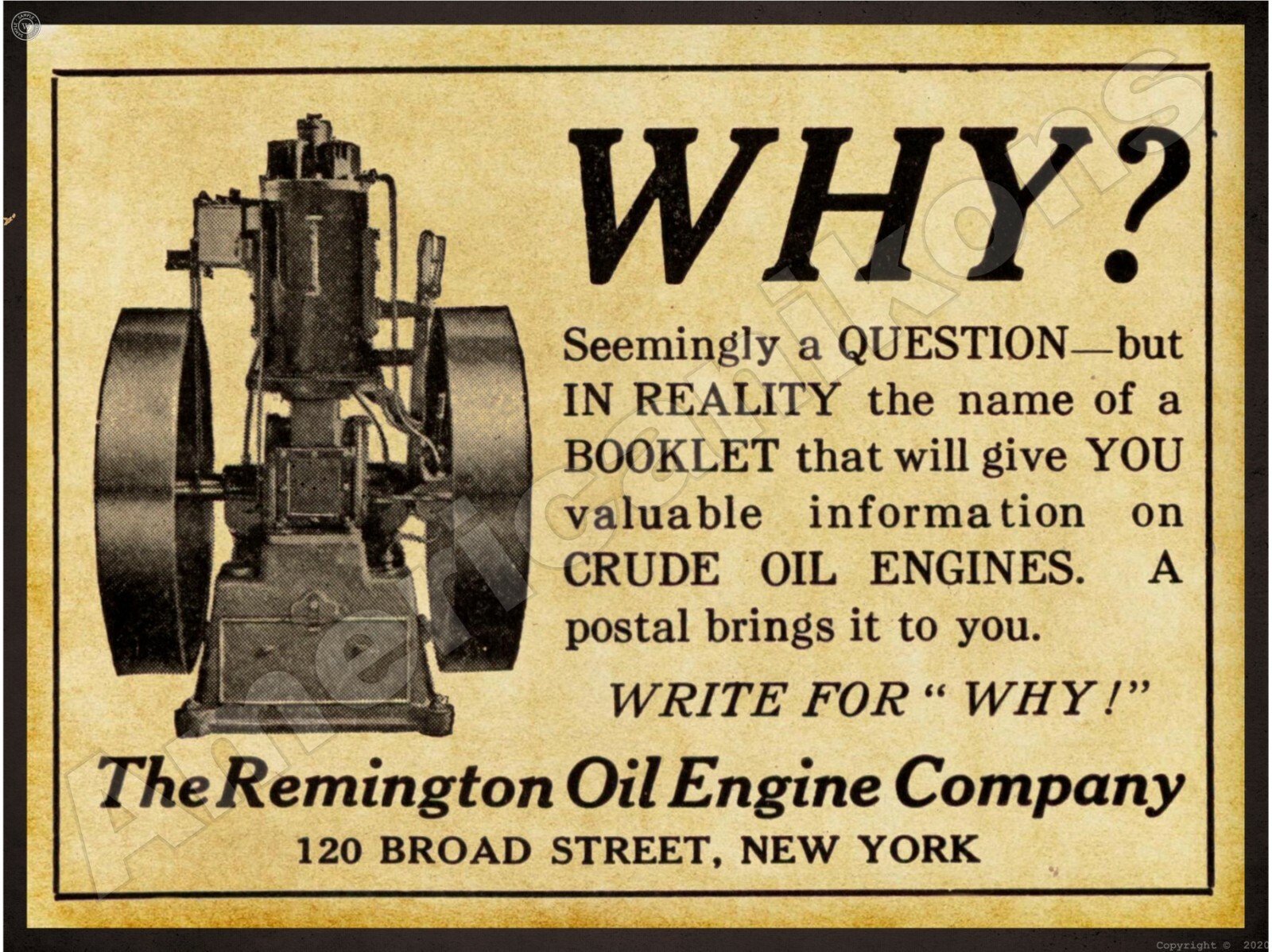 1912 Remington Oil Engine NEW Metal Sign 24"x30" USA STEEL XL Size 7 lb 1912 Remington Oil Engine NEW Metal Sign 24"x30" USA STEEL XL Size 7 lb