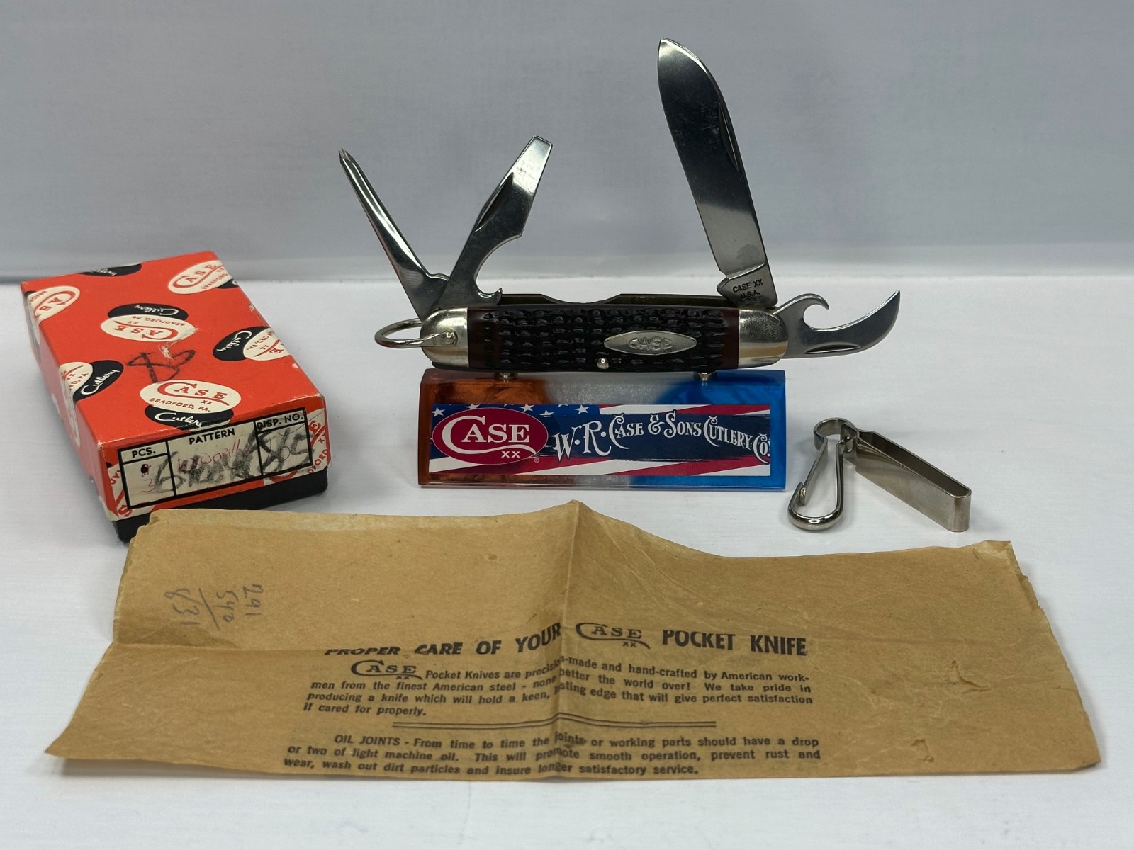 NEW Vintage 1977 Case XX USA 640045R Camp/Scout Knife w/Pumpkin Box & Clip