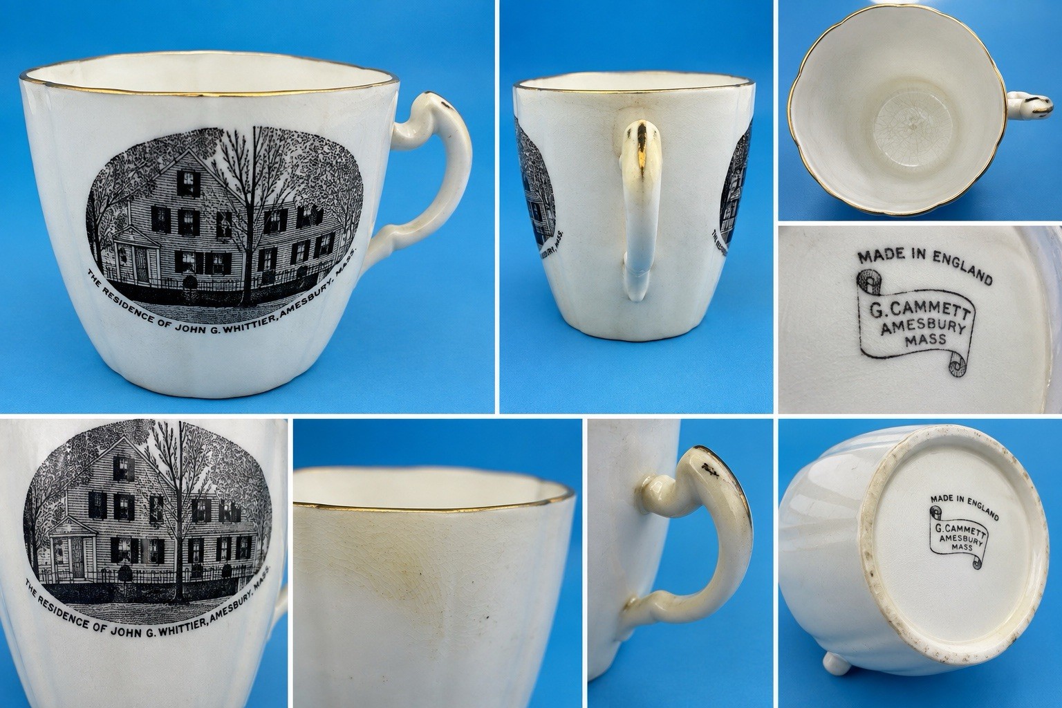 John G Whittier Amesbury MA Residence Souvenir Cup G Cammett England Antique John G Whittier Amesbury MA Residence Souvenir Cup G Cammett England Antique