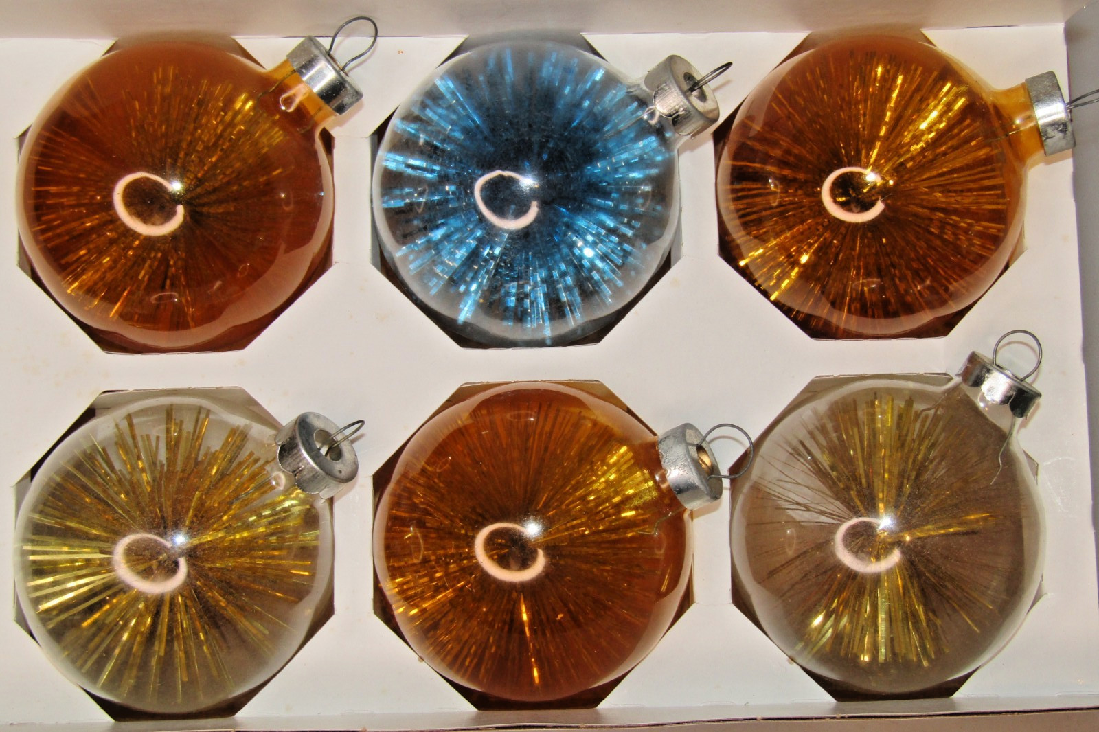 Lot Vintage Unsilvered Glass Pom Pom Filled Starburst BALL Christmas Ornaments Lot Vintage Unsilvered Glass Pom Pom Filled Starburst BALL Christmas Ornaments