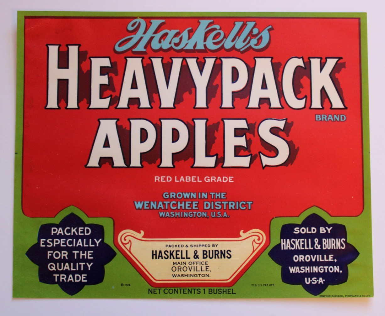 Original HASKELL'S HEAVYPACK apple crate label Haskell & Burns Oroville WA red 2 Original HASKELL'S HEAVYPACK apple crate label Haskell & Burns Oroville WA red 2