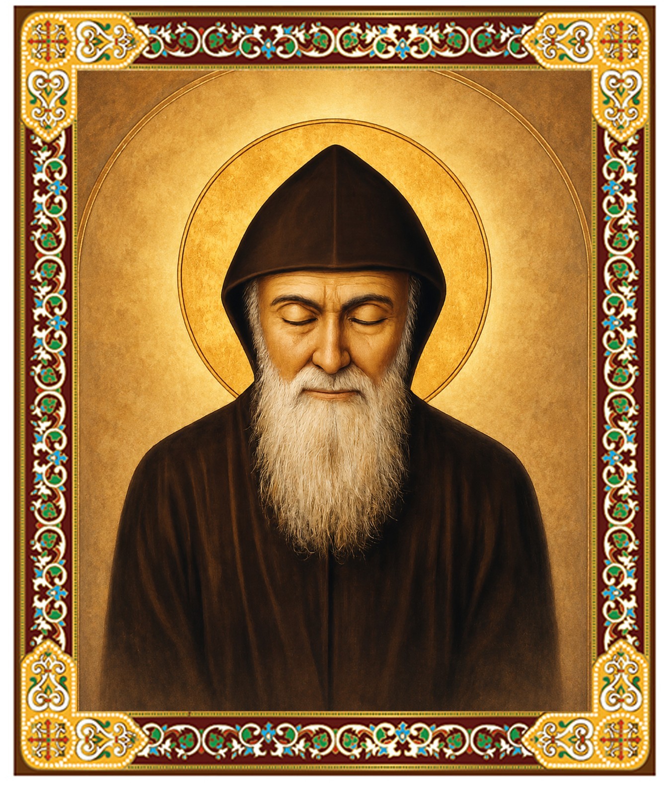 St Saint Charbel Makhlouf Catholic Wooden Icon Wall Hanging with Display Stand