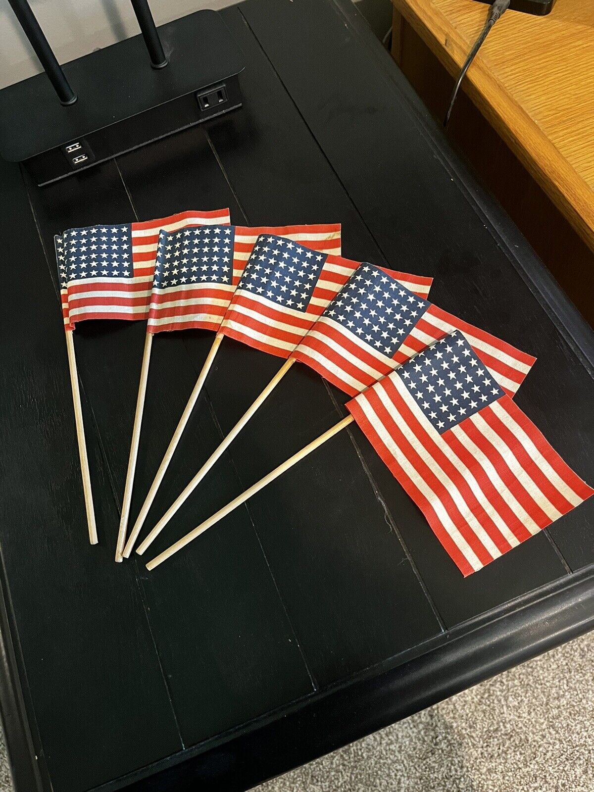 Lot Of 5 Vintage Pre-1959 48 Star American Flags Cloth Parade