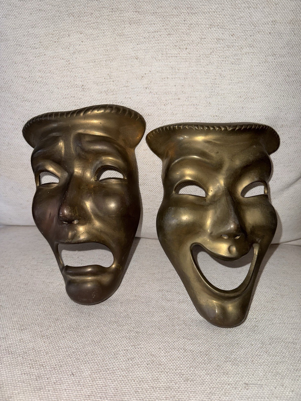 Vintage Solid Brass Comedy And Tragedy Theatrical Wall Masks Gold Tone Home Art