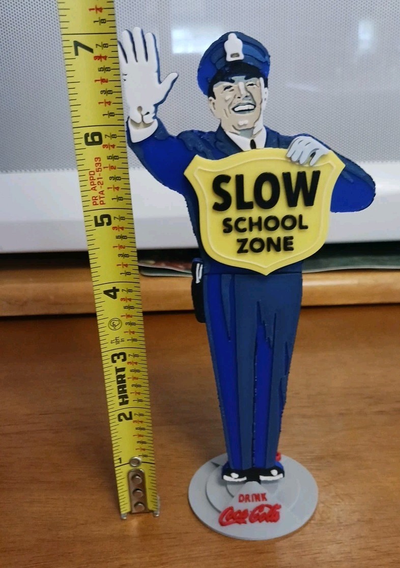 Coca-Cola School Crossing Guard Policeman Replica  Miniature 3dPrint Sign 7"