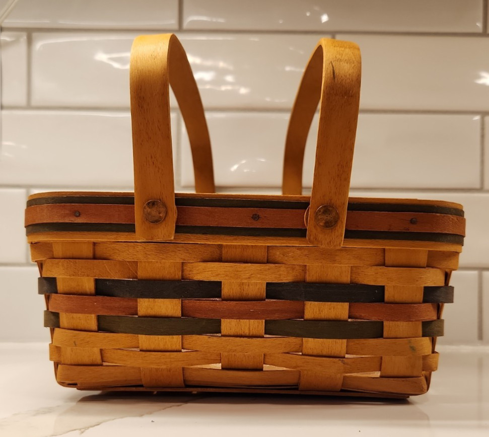 Vintage Longaberger Decorative Weave Medium Basket 10"x10"x4" swing handles VGC