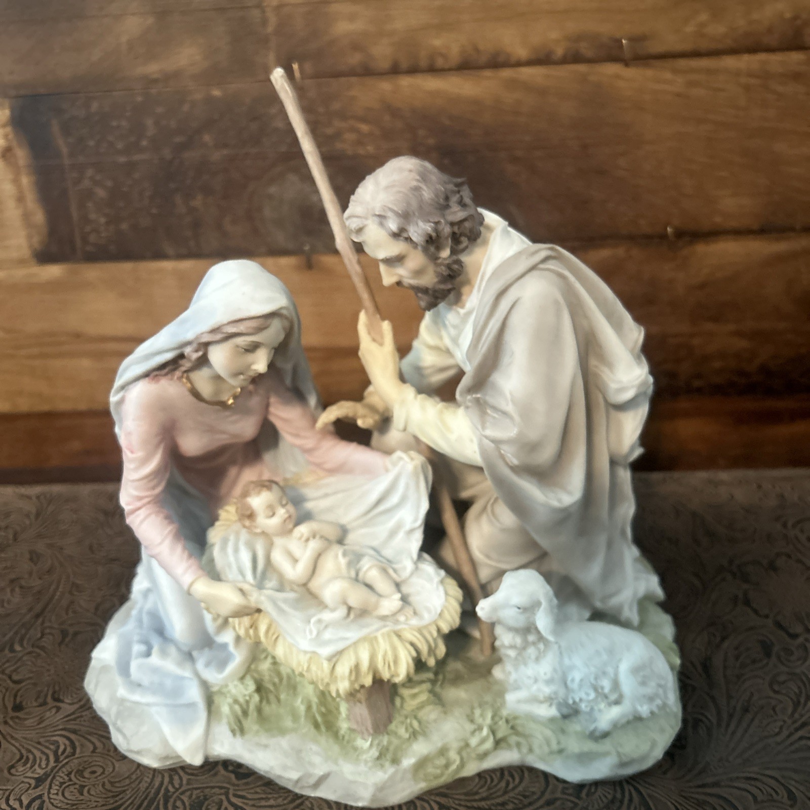 Mary Joseph holding baby Jesus color Veronese -VTG-Rare