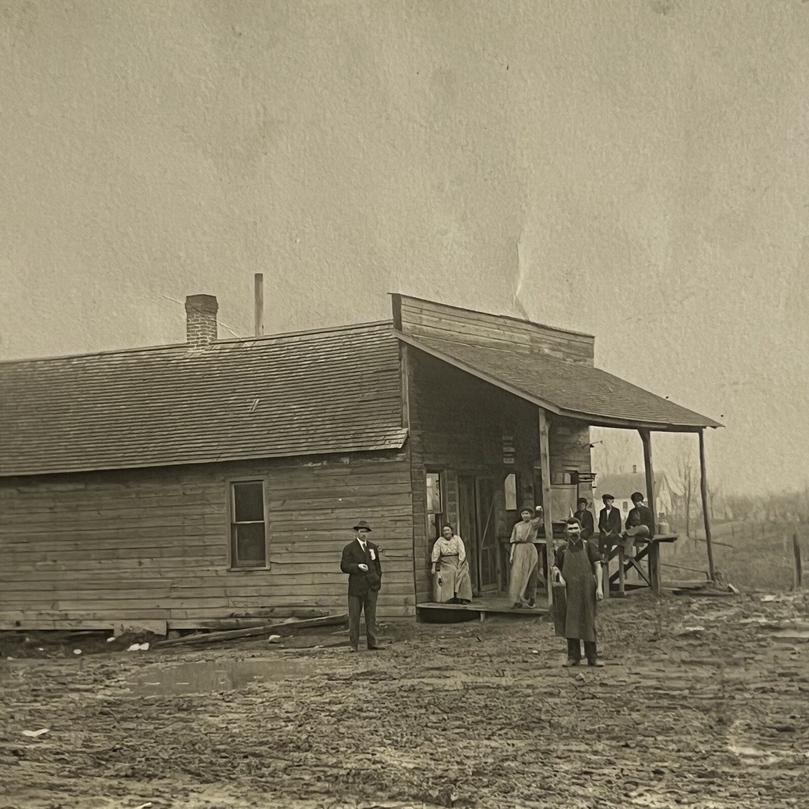 Antique RPPC Real Photo Postcard Wild West Store People On Porch Windmill Antique RPPC Real Photo Postcard Wild West Store People On Porch Windmill