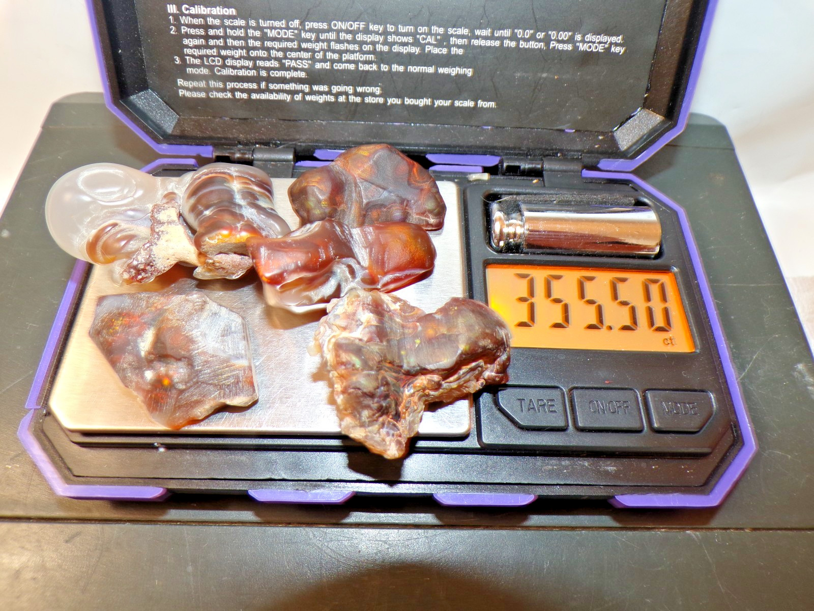 5 Pcs Fire Agate Rough, Deer Creek (Arizona) High Grade - 355.5 Ct. 5 Pcs Fire Agate Rough, Deer Creek (Arizona) High Grade - 355.5 Ct.