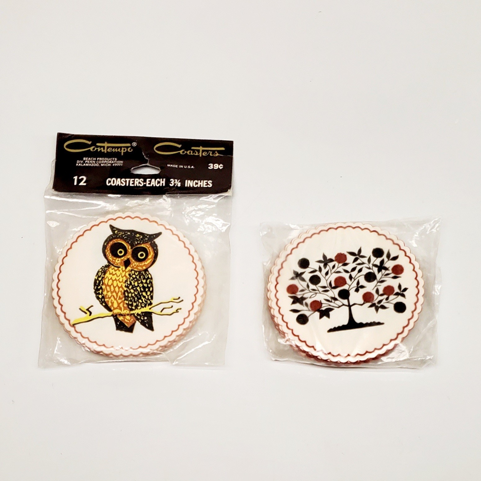 Vintage Contempo Coasters Mid Century MCM Decorative 12ct Owl & 8ct Orange Tree Vintage Contempo Coasters Mid Century MCM Decorative 12ct Owl & 8ct Orange Tree