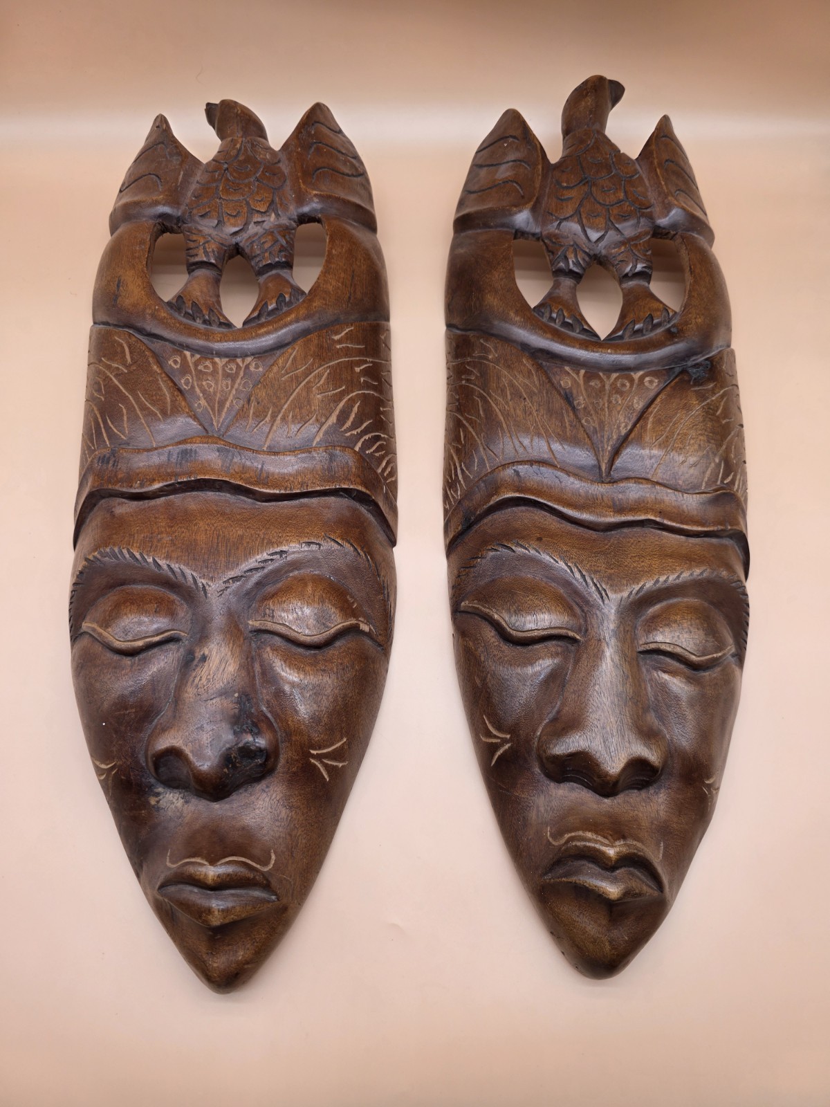 Hand Carved Wooden Masks Vintage Tribal Hanging Wall Art Decor 25” Long Hand Carved Wooden Masks Vintage Tribal Hanging Wall Art Decor 25” Long