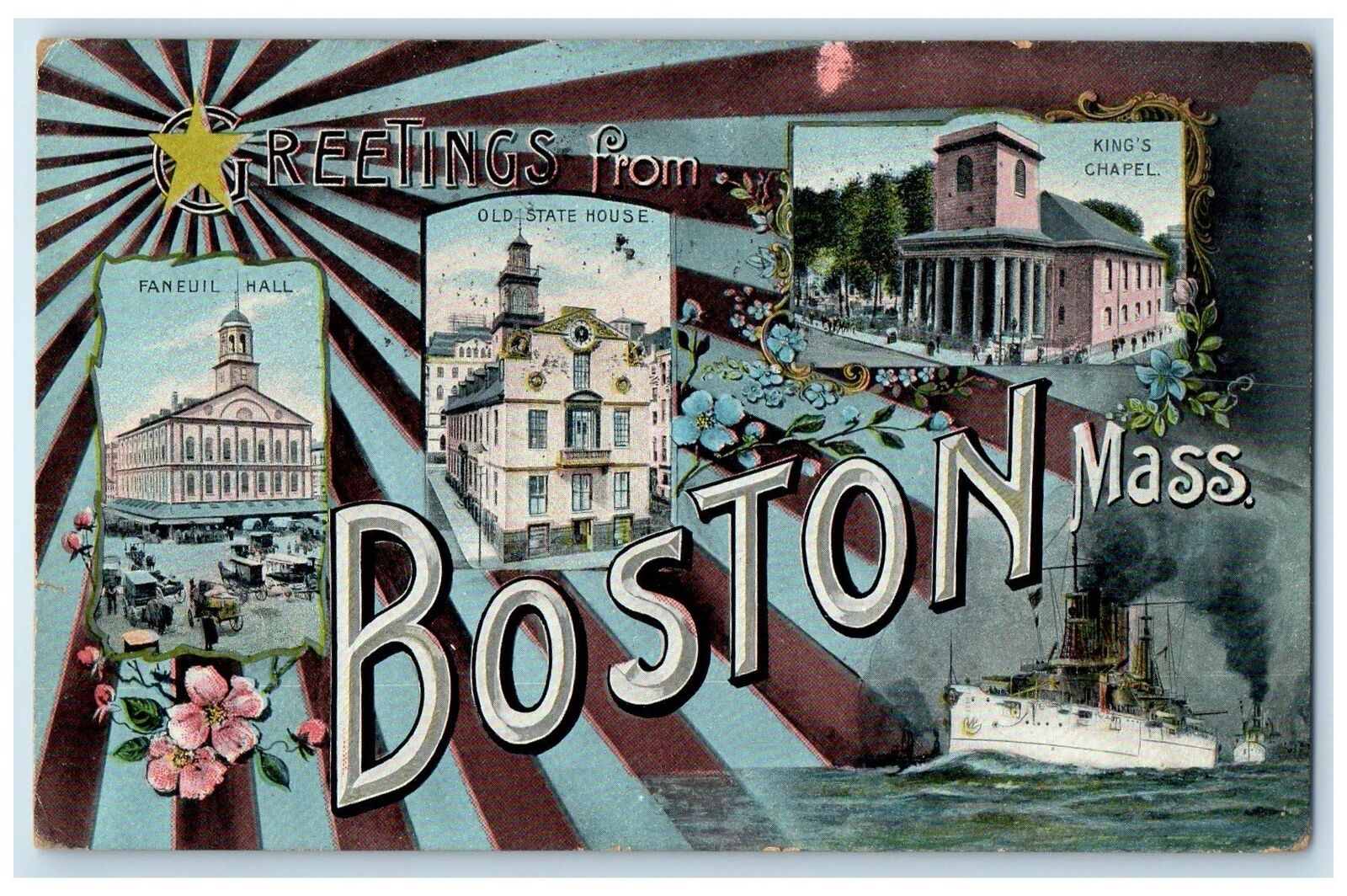 c1910\'s Greetings From Boston Multiview Massachusetts MA Correspondence Postcard