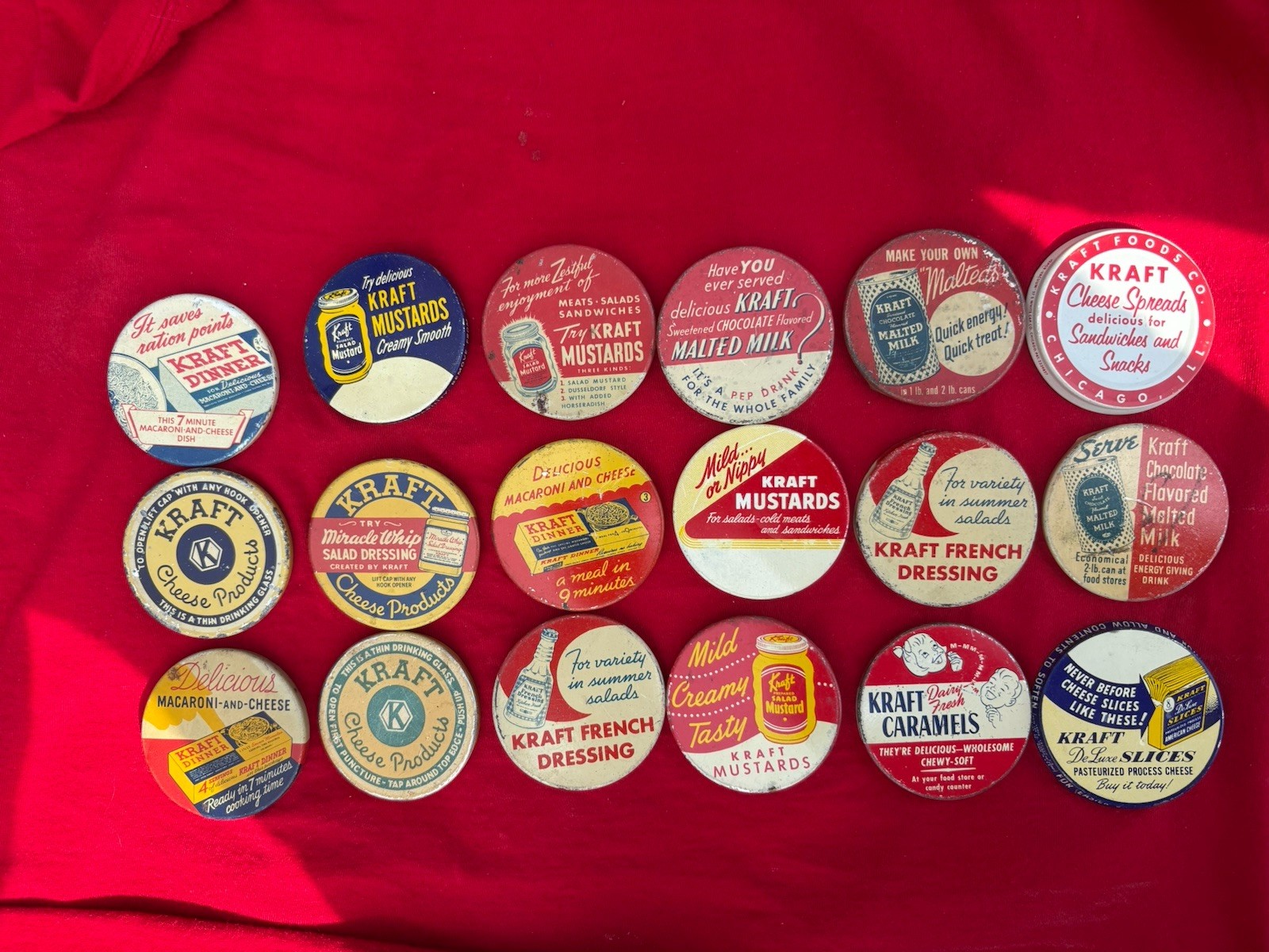 Vintage 1940-60 Advertising Kraft Metal Jar Lids Lot of 18 All Dif Dairy Food A2 Vintage 1940-60 Advertising Kraft Metal Jar Lids Lot of 18 All Dif Dairy Food A2
