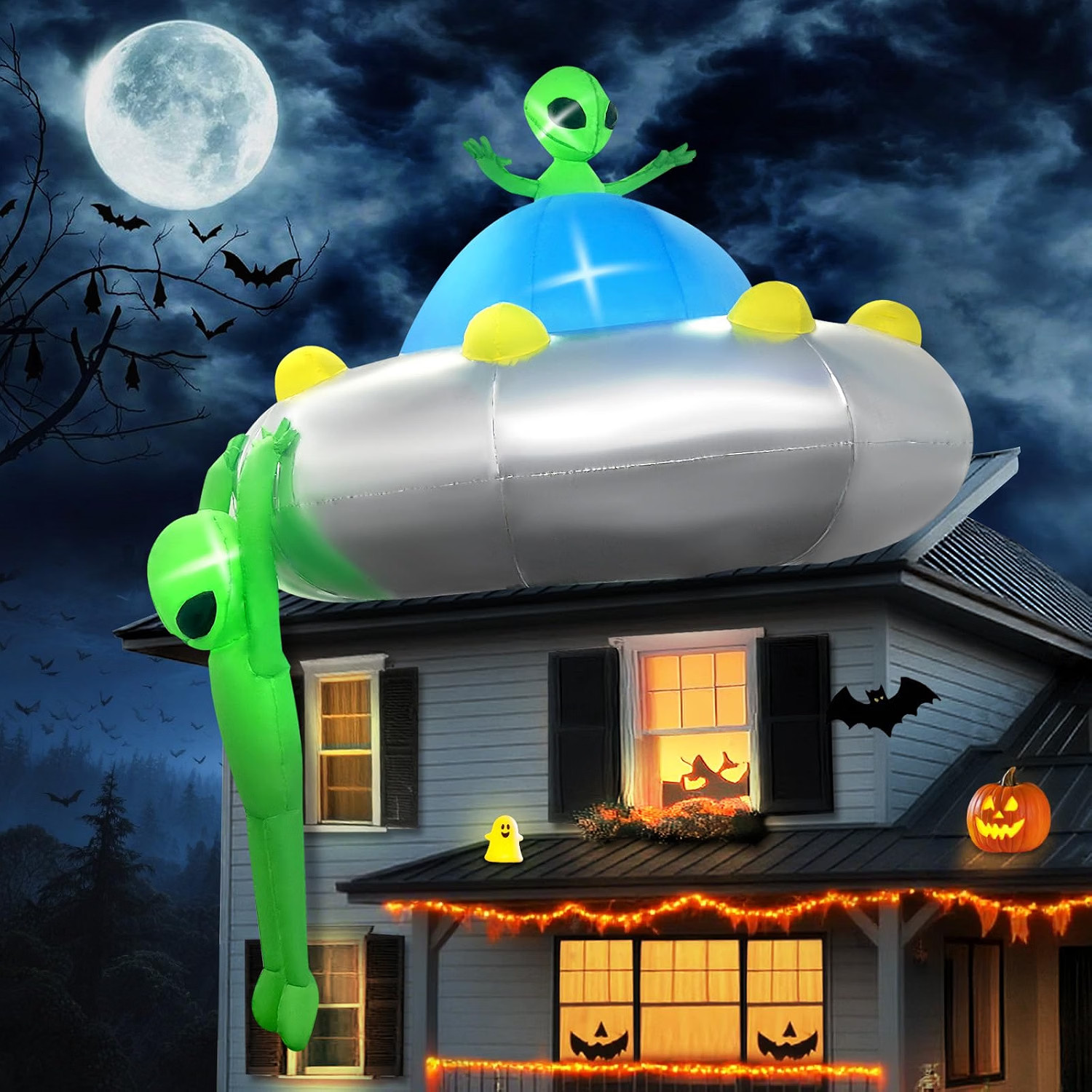 6FT Halloween Inflatable Hanging Alien UFO Outdoors Decoration | Blow up Yard De 6FT Halloween Inflatable Hanging Alien UFO Outdoors Decoration | Blow up Yard De